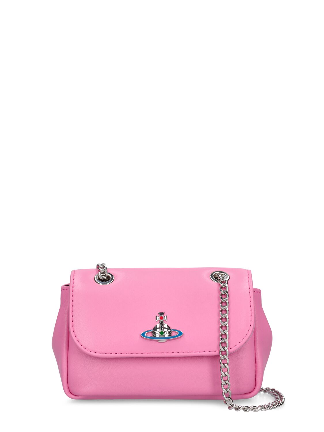Vivienne Westwood Small Leather Shoulder Bag W/chain In Pink