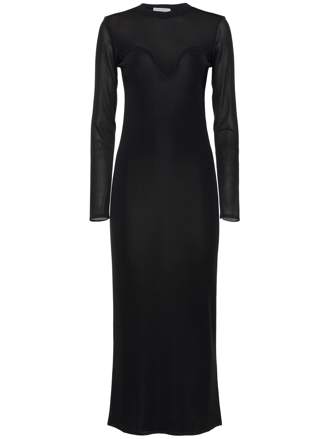 Shop Nina Ricci Sheer Knit Long Sleeve Midi Dress In Black
