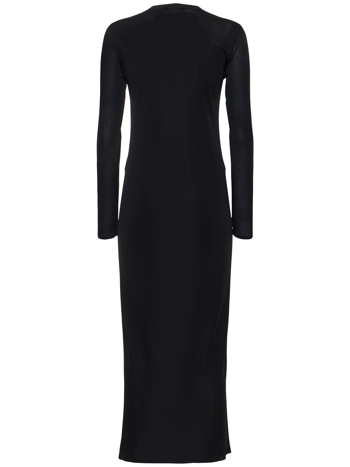 Shop Nina Ricci Sheer Knit Long Sleeve Midi Dress In Black