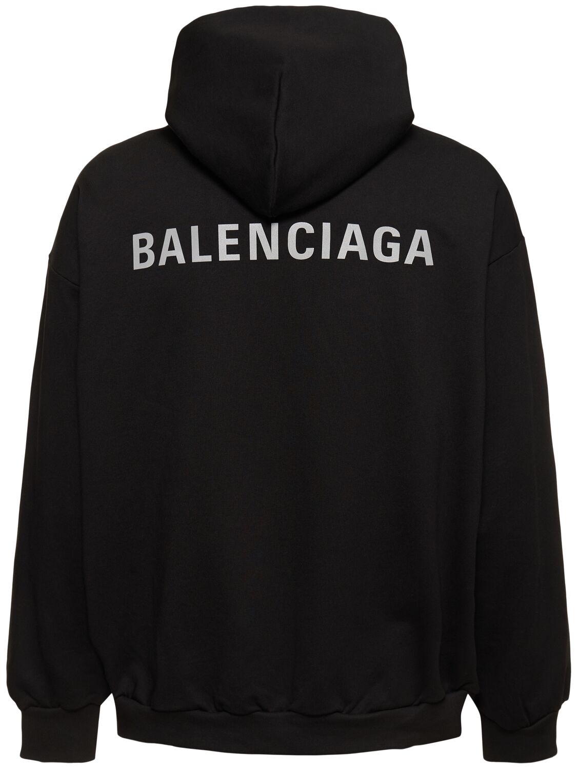 Shop Balenciaga Reflective Logo Cotton Hoodie In Washed Black