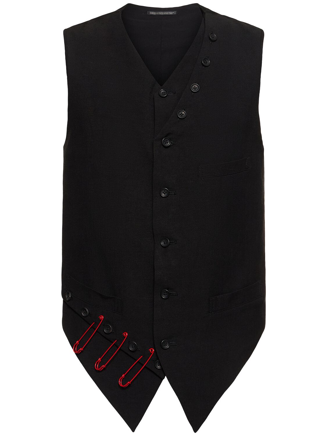 Yohji Yamamoto I-partial Switching Linen & Viscose Waistcoat In Black
