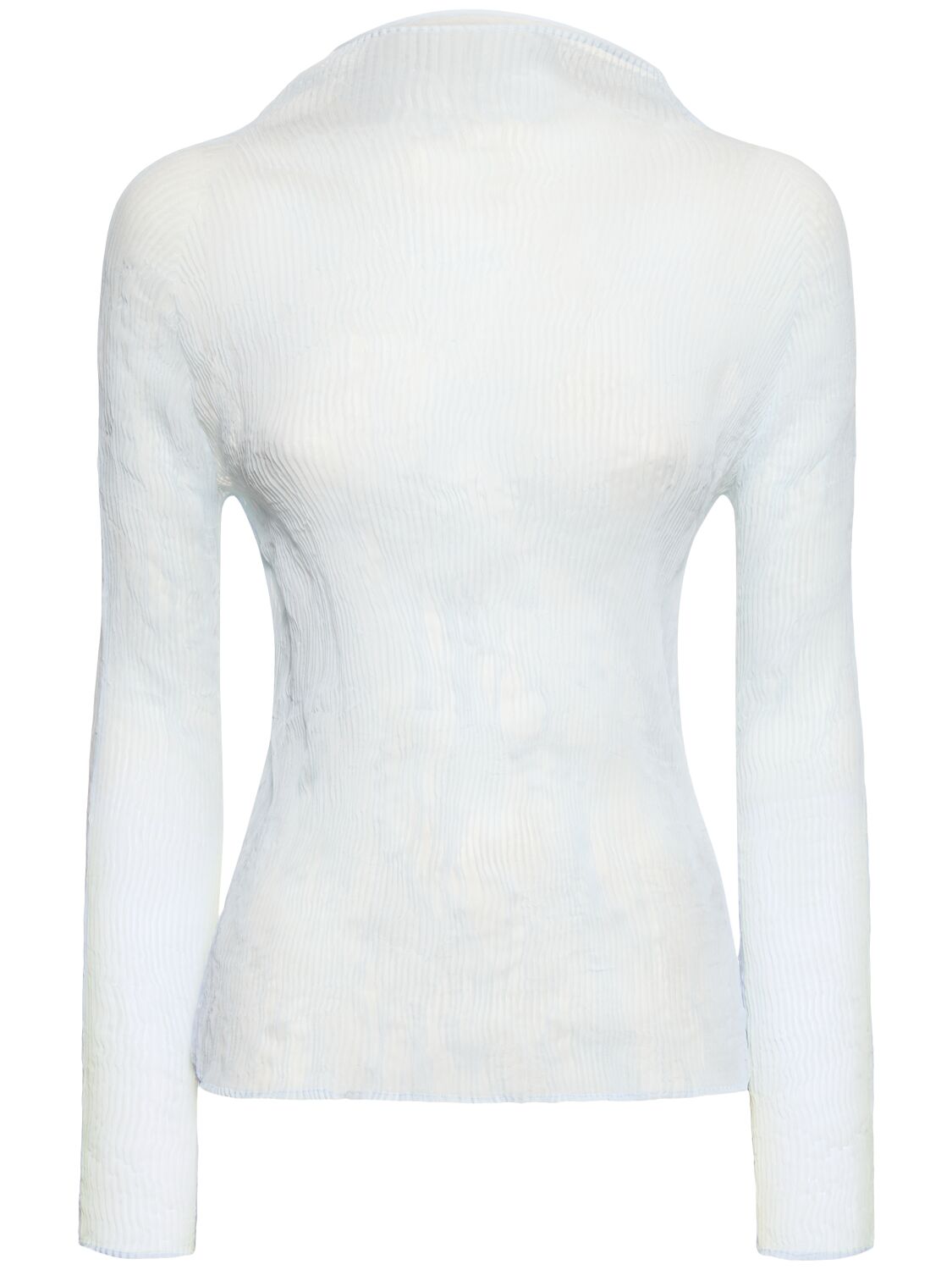 Issey Miyake Chiffon Pleated Jersey Top In Light Blue