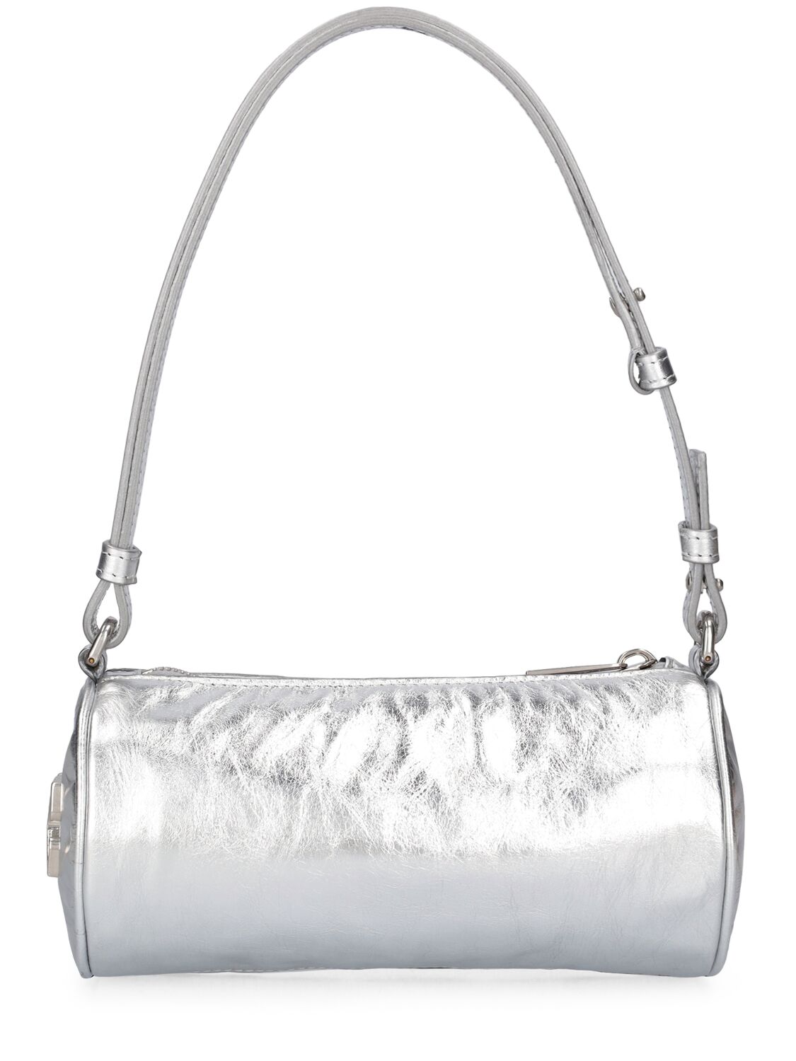 Shop Off-white Torpedo Metallic Leather Phone Bag In Silver