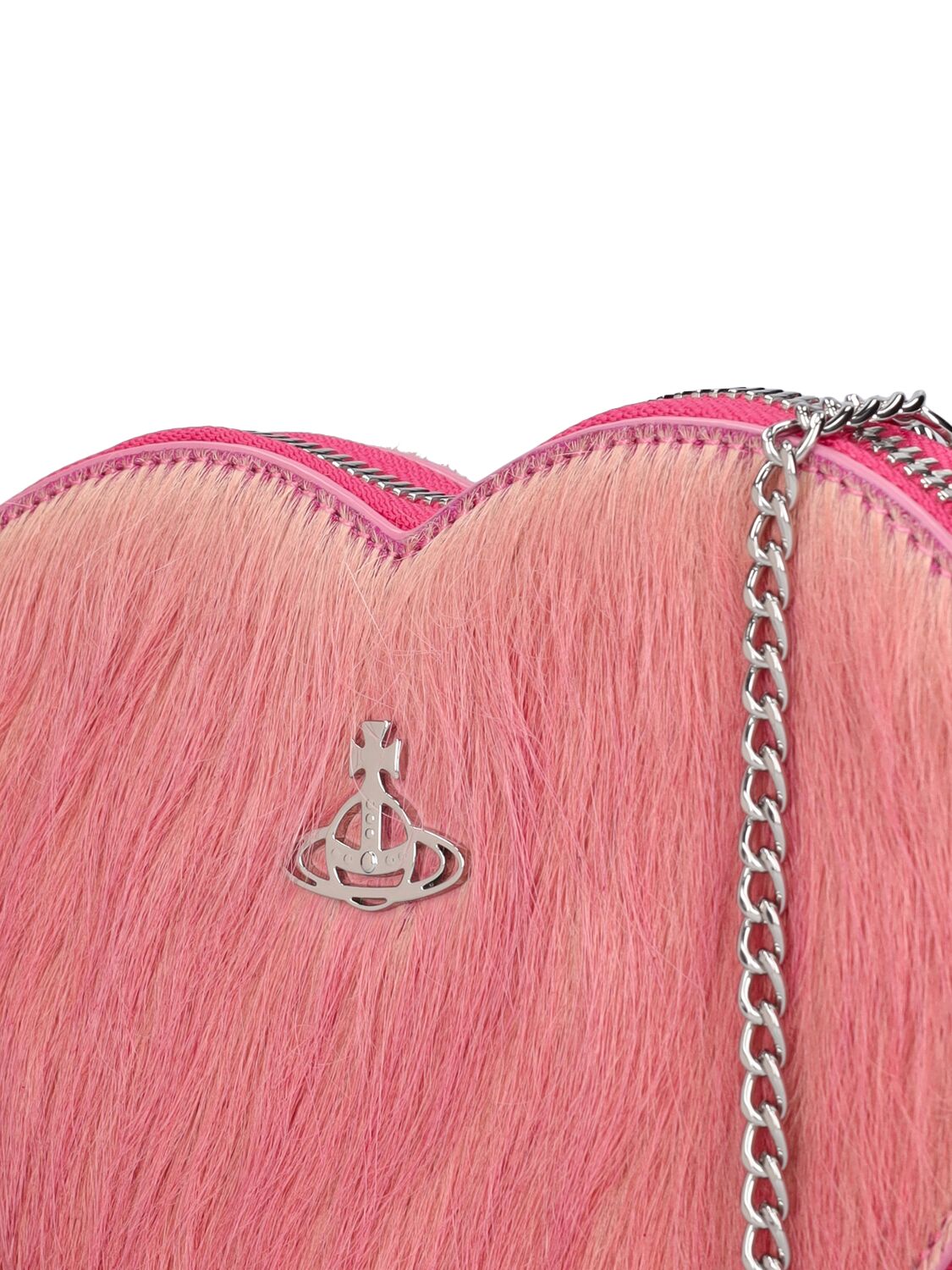 Shop Vivienne Westwood Heart Ponyhair Crossbody Bag In Pink