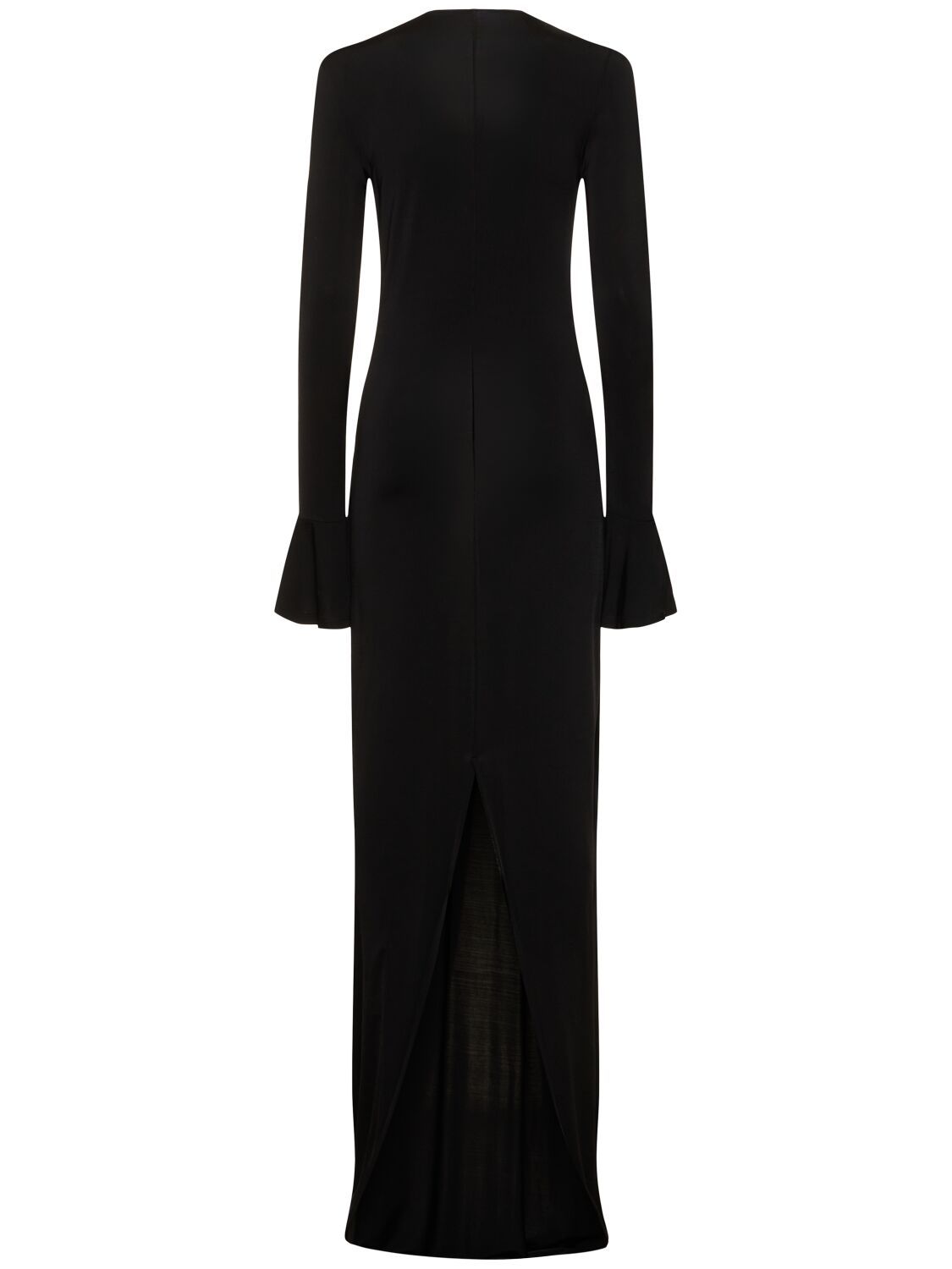 Shop Nina Ricci Flared Cuff Cutout Jersey Long Dress In Black