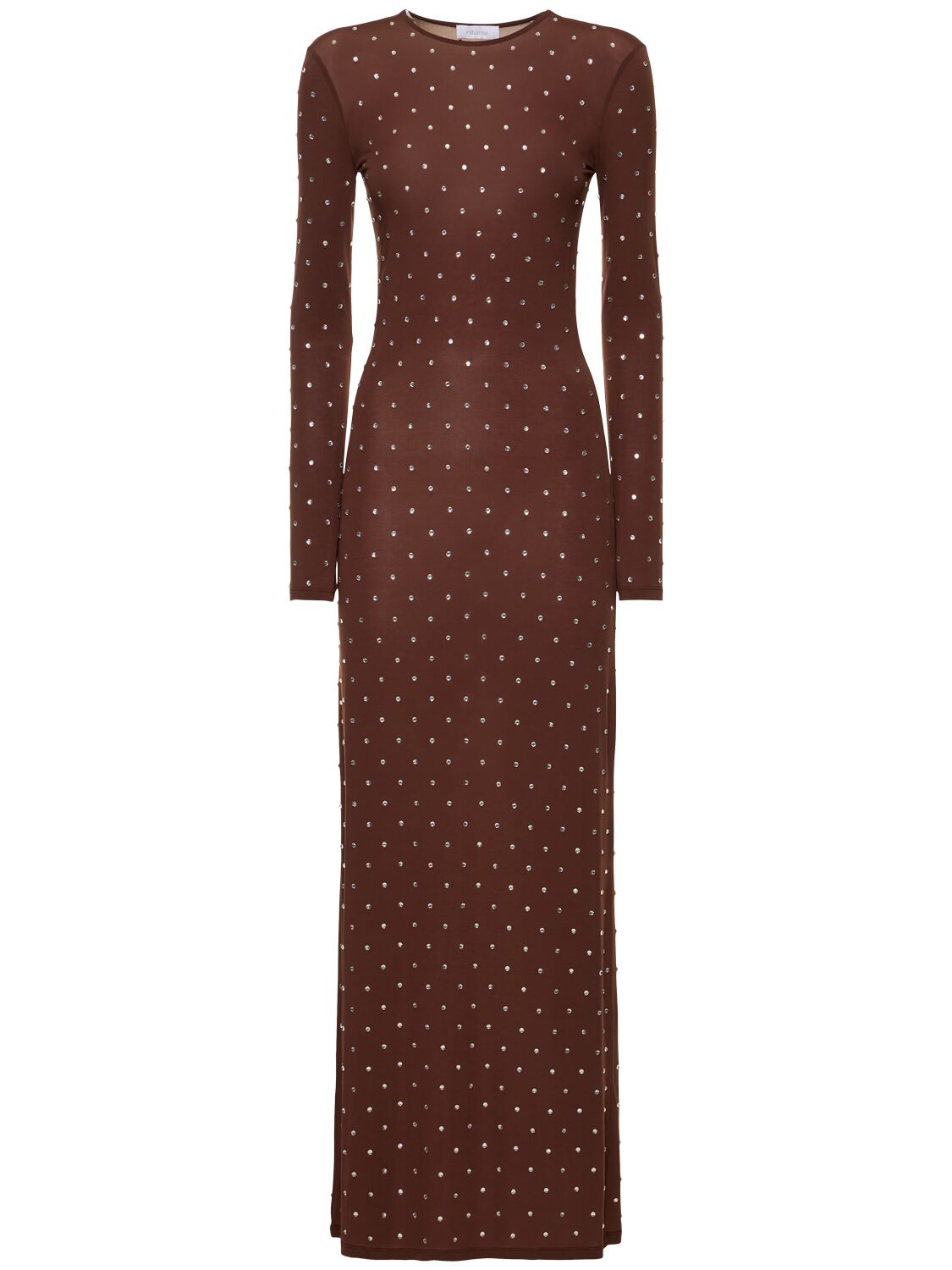 Rabanne Embellished Jersey L/s Maxi Dress In Brown