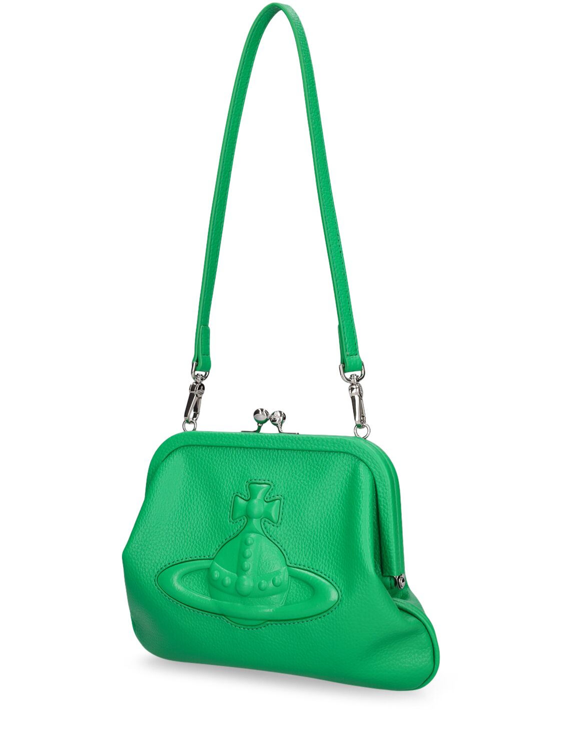 Shop Vivienne Westwood Vivienne's Faux Leather Embossed Clutch In Bright Green