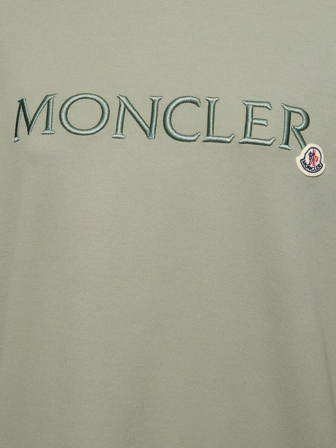 Shop Moncler Embroidered Logo Cotton Jersey Hoodie In Grey