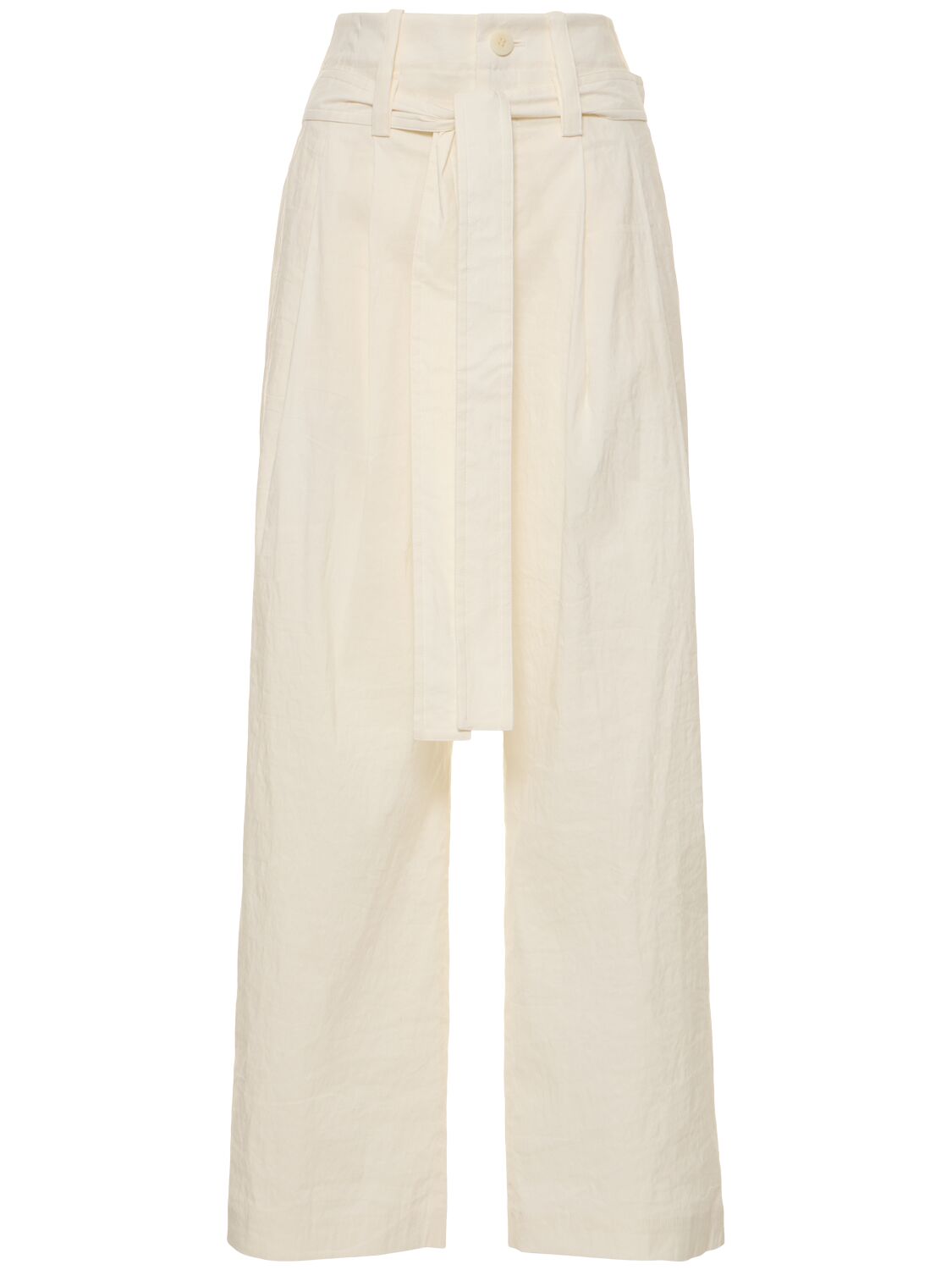Image of Belted Linen Blend Pants