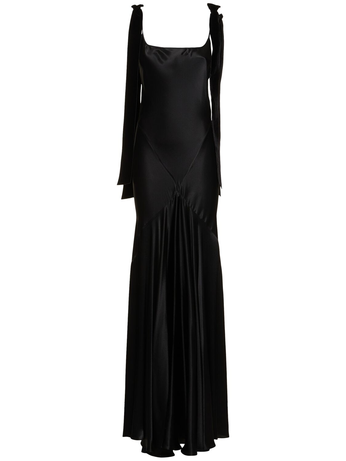 Shop Nina Ricci Flared Satin Long Dress In Black