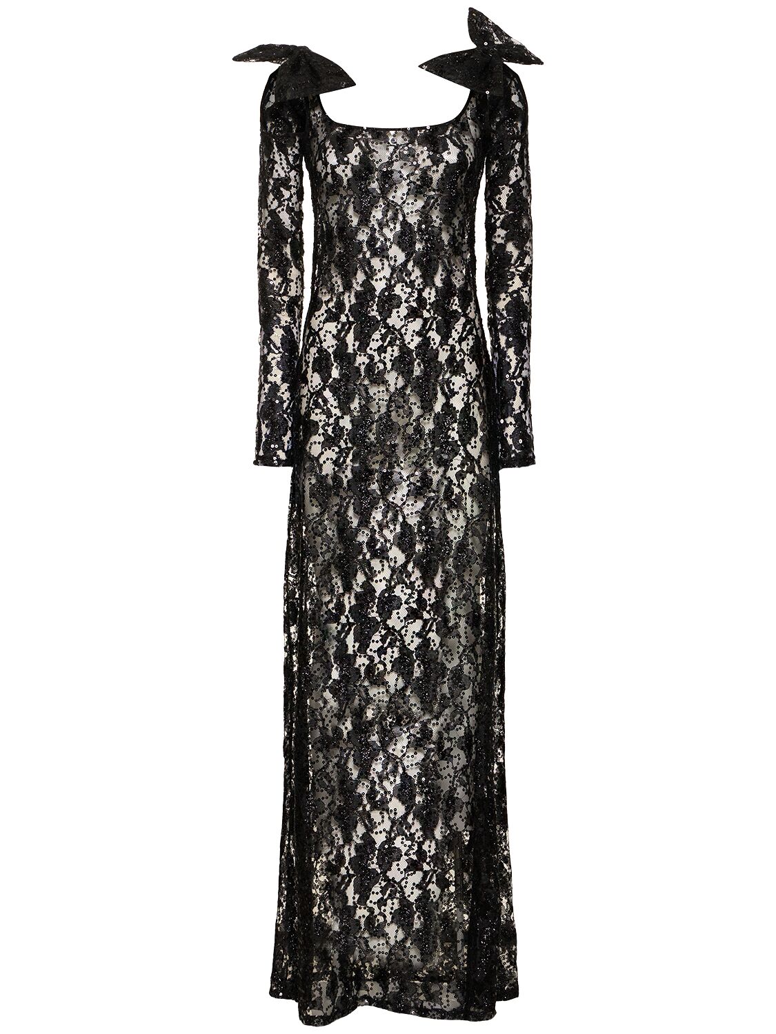 Image of Sequined Lace Cutout Long Dress W/ Bow