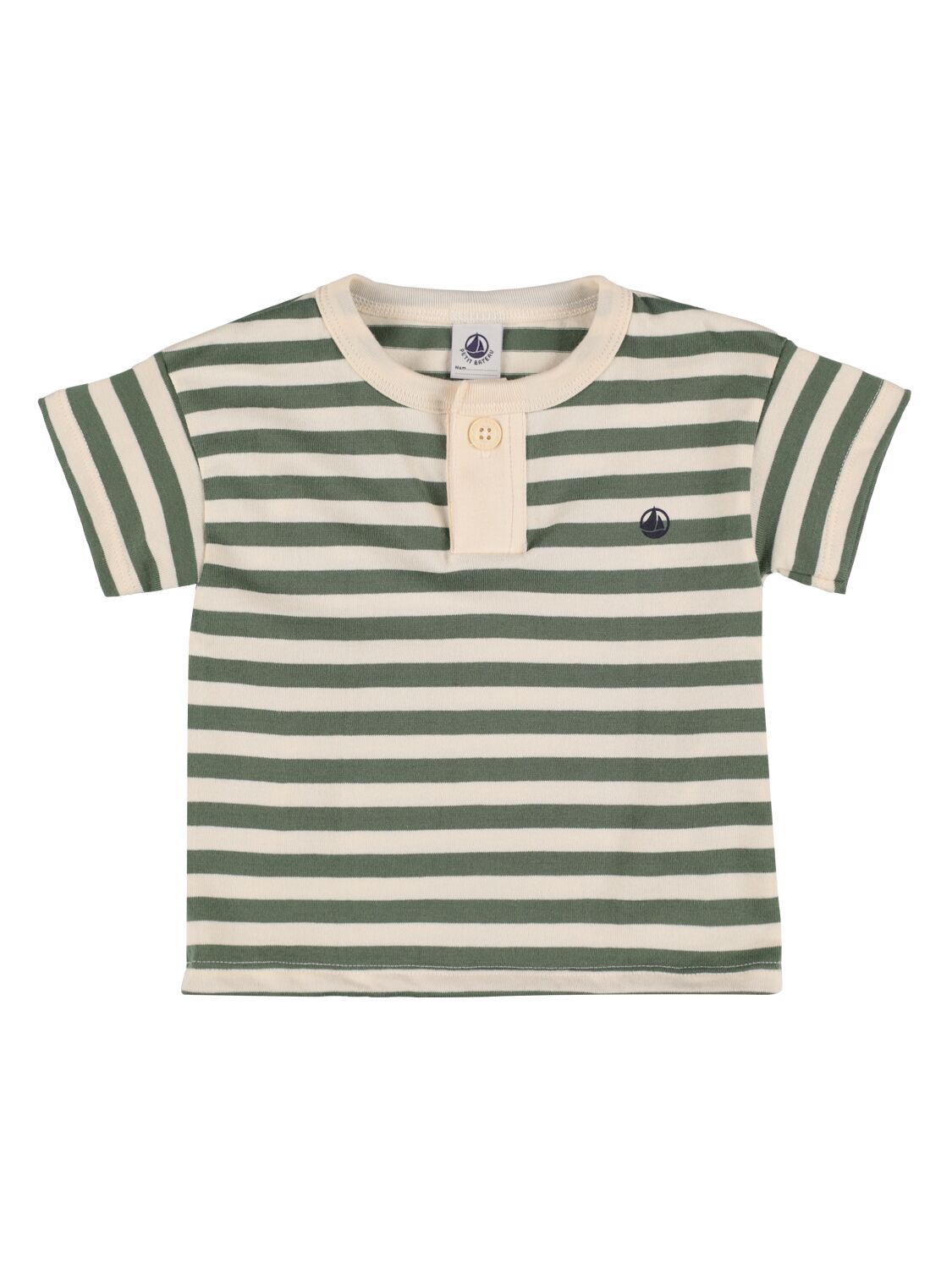 Petit Bateau Babies' Striped Cotton T-shirt In White,green