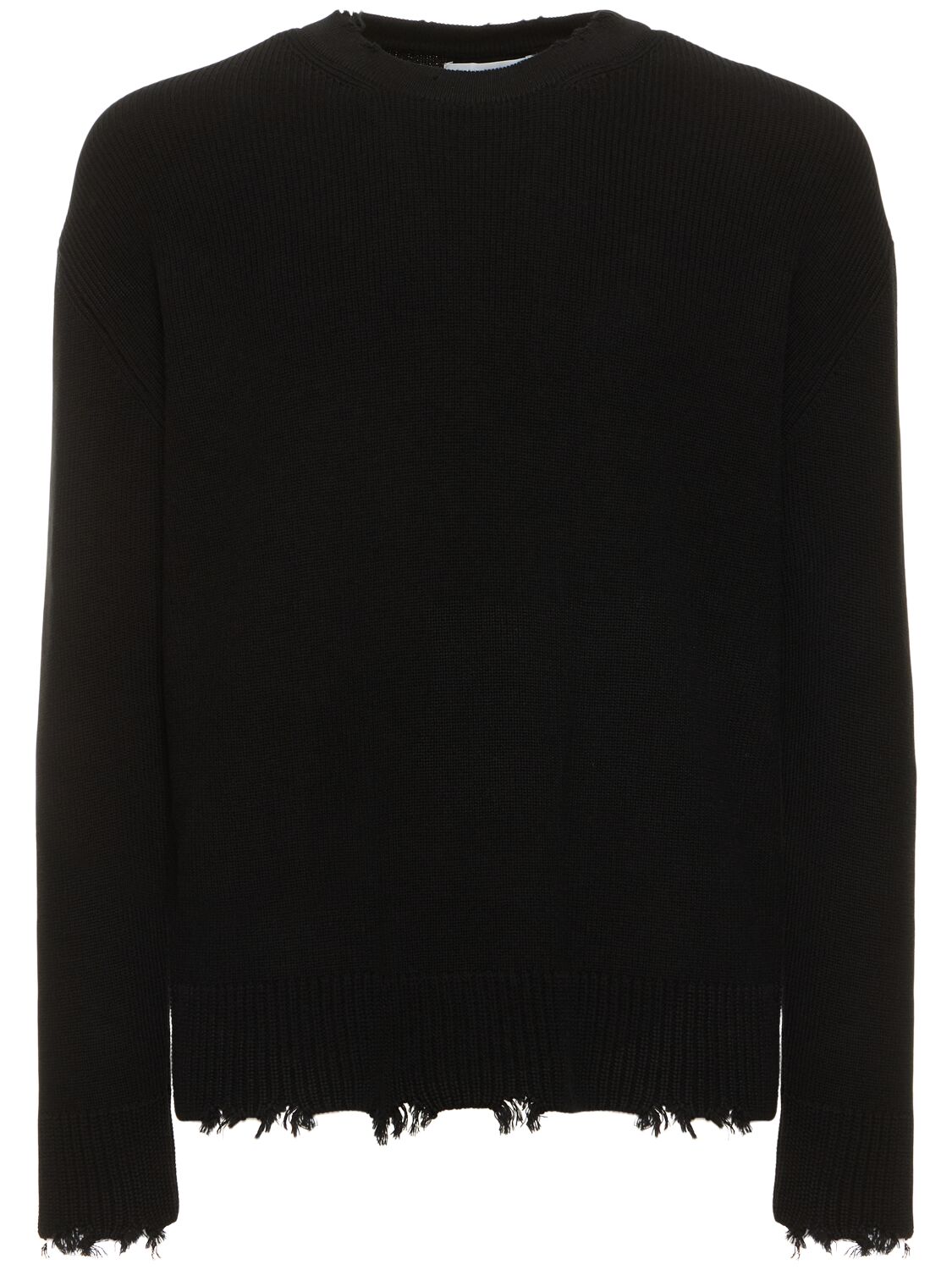 Laneus Distressed Cotton Knit Sweater In Black