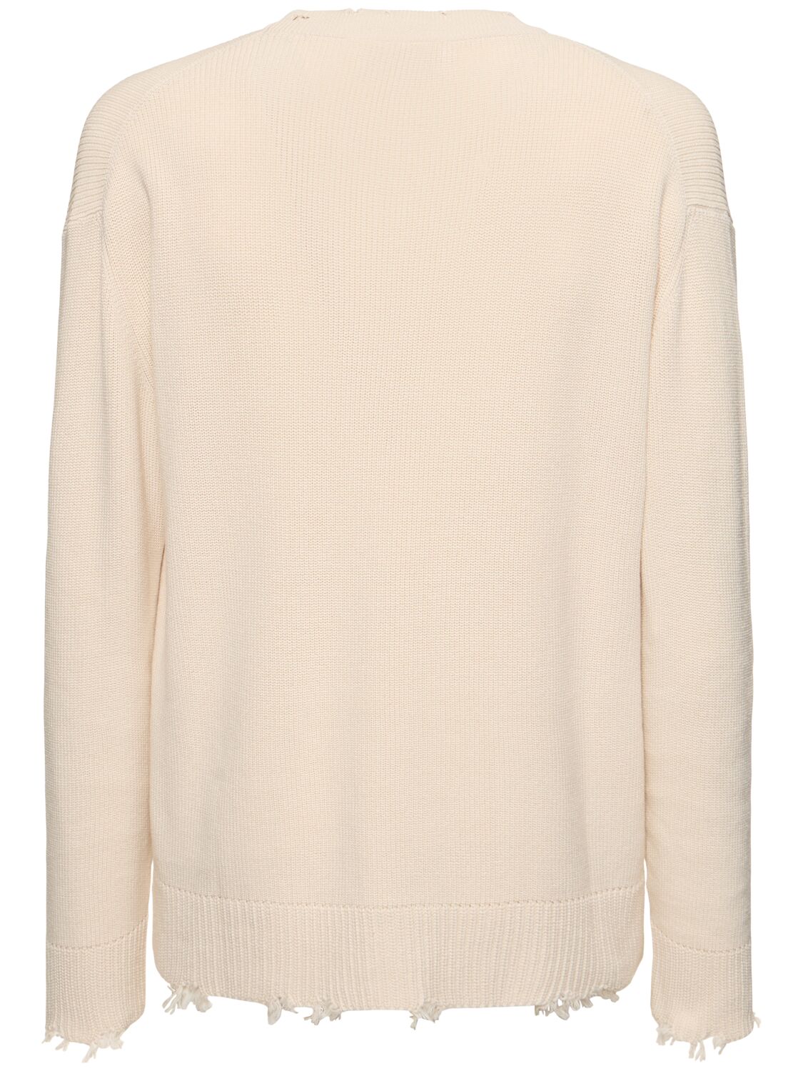 Shop Laneus Distressed Cotton Knit Sweater In White
