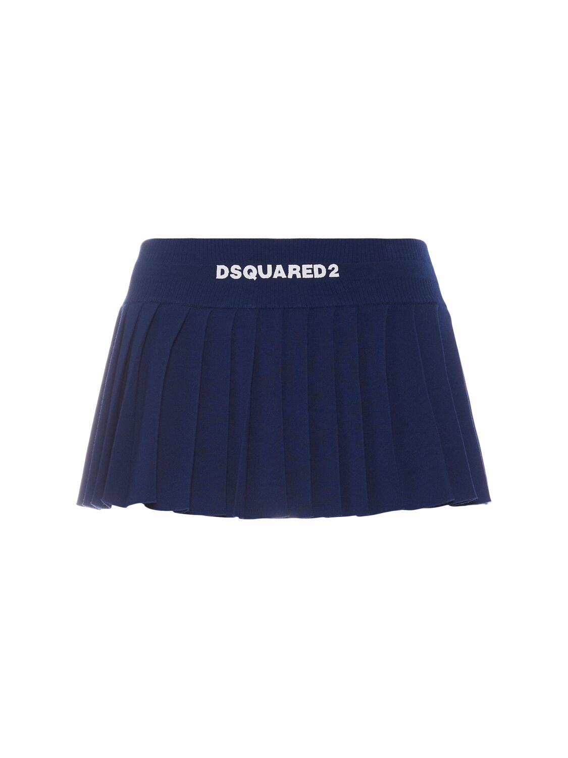 Shop Dsquared2 Viscose Knit Logo Pleated Mini Skirt In Blue