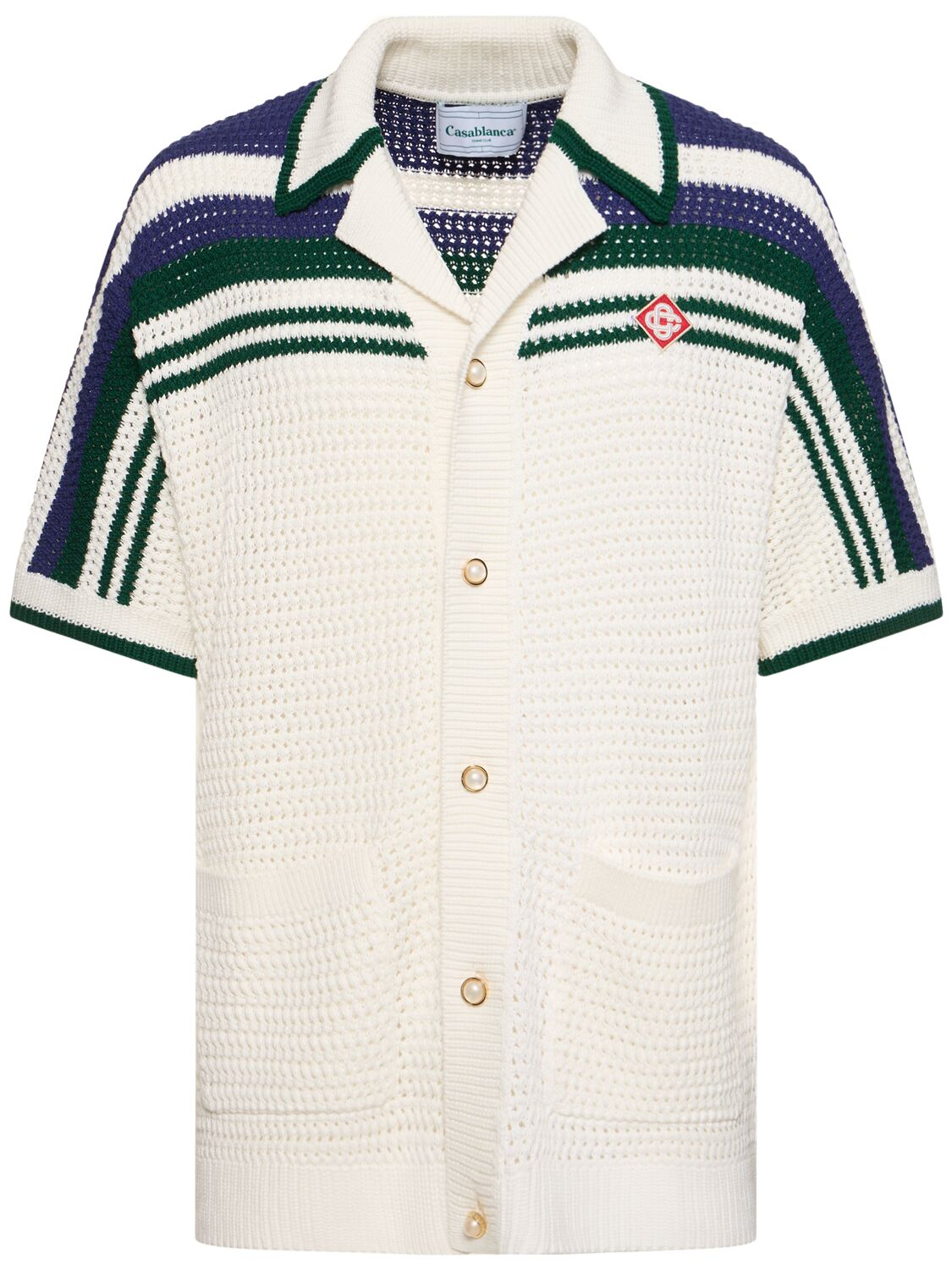 Shop Casablanca Tennis Cotton Crochet S/s Shirt In White,green