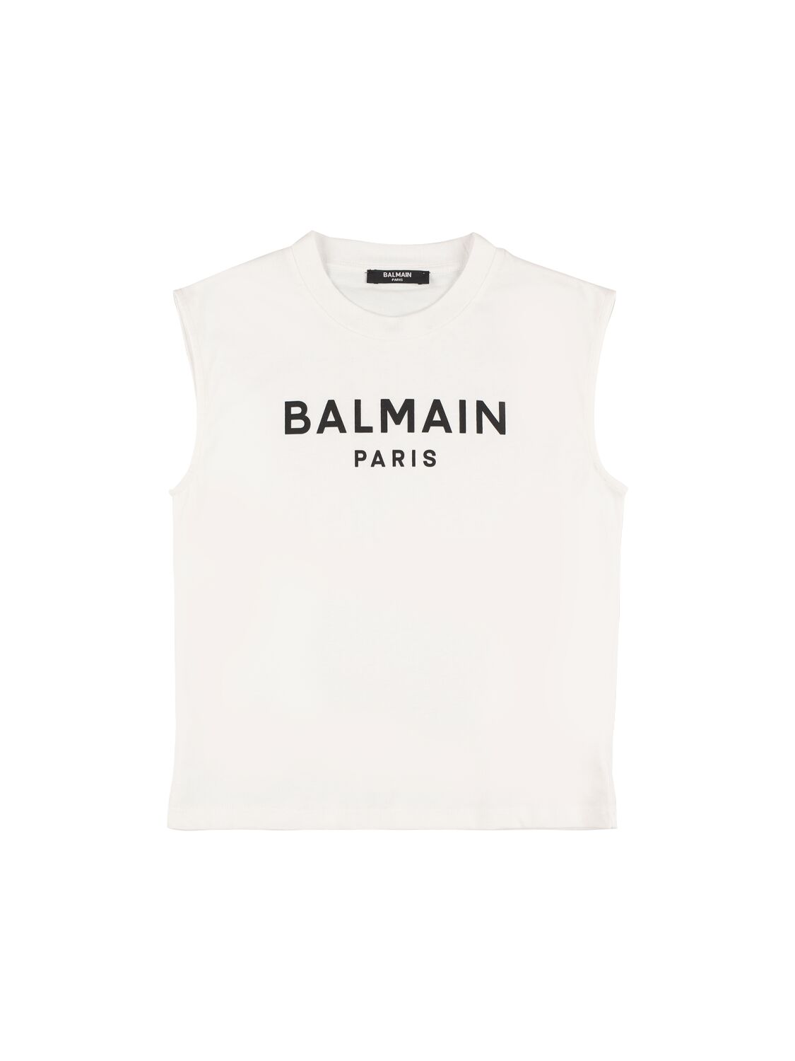 Balmain Kids' Printed Cotton Jersey Tank Top In White,black