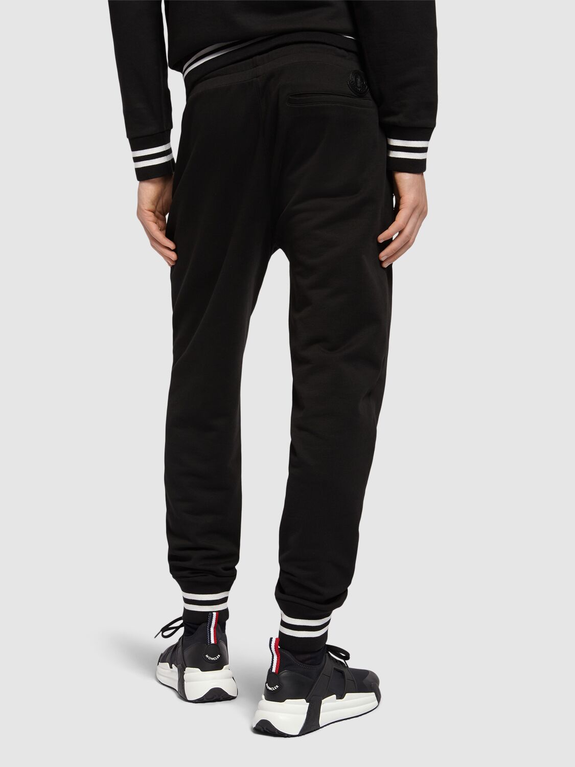 Shop Moncler Cotton Fleece Sweatpants In Black