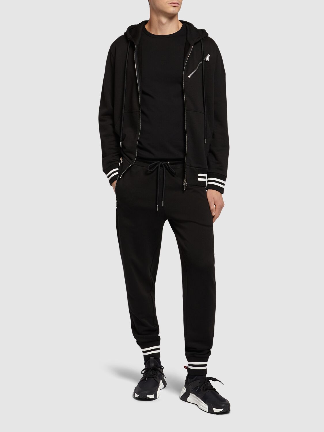 Shop Moncler Cotton Fleece Sweatpants In Black