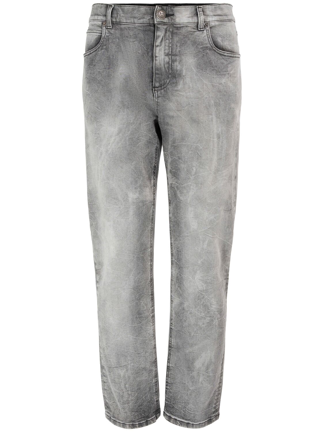 Balmain Regular Fit Washed Denim Jeans In 9fk Gris Clair