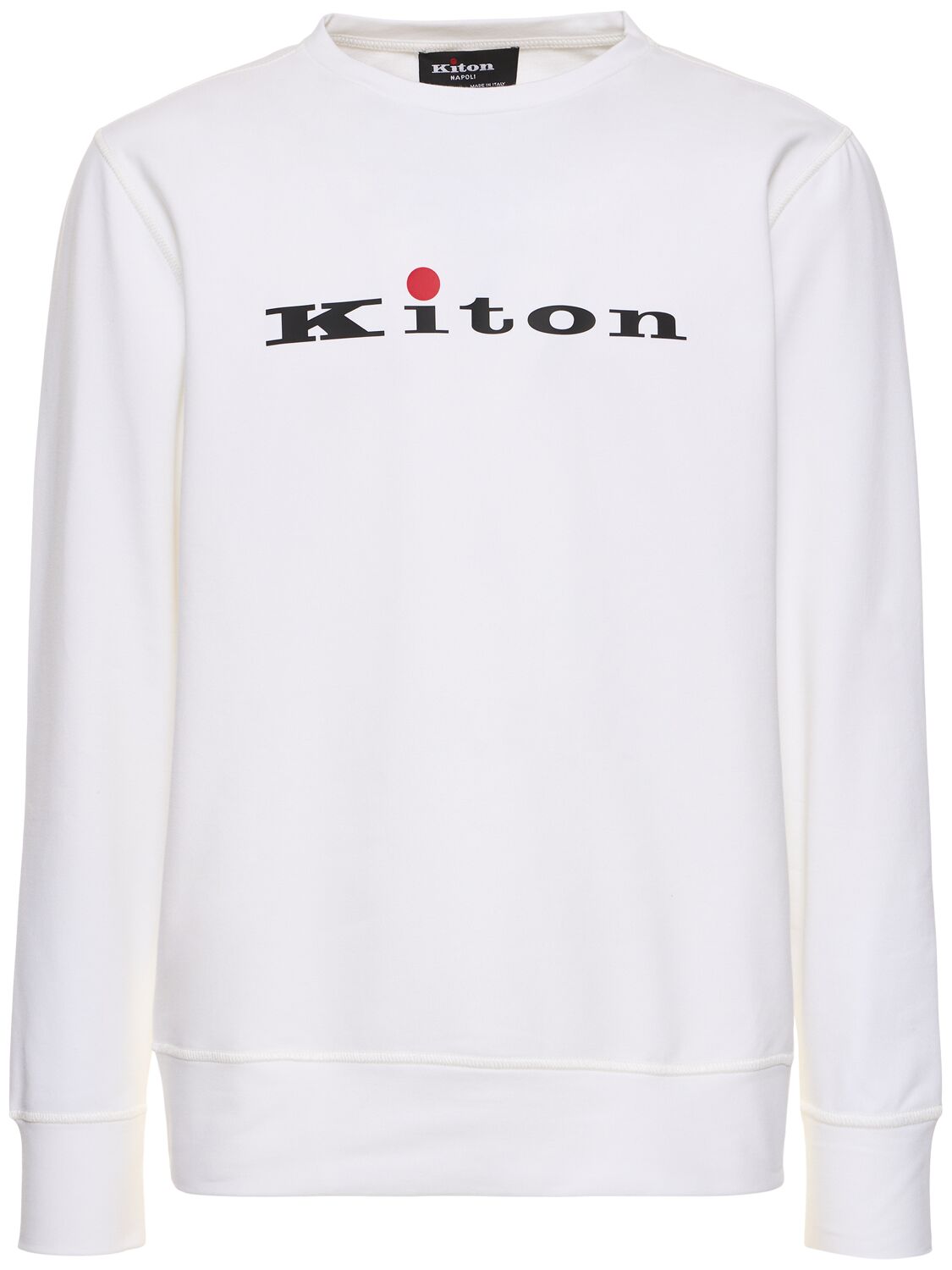 Shop Kiton Logo Cotton Crewneck Sweatshirt In White