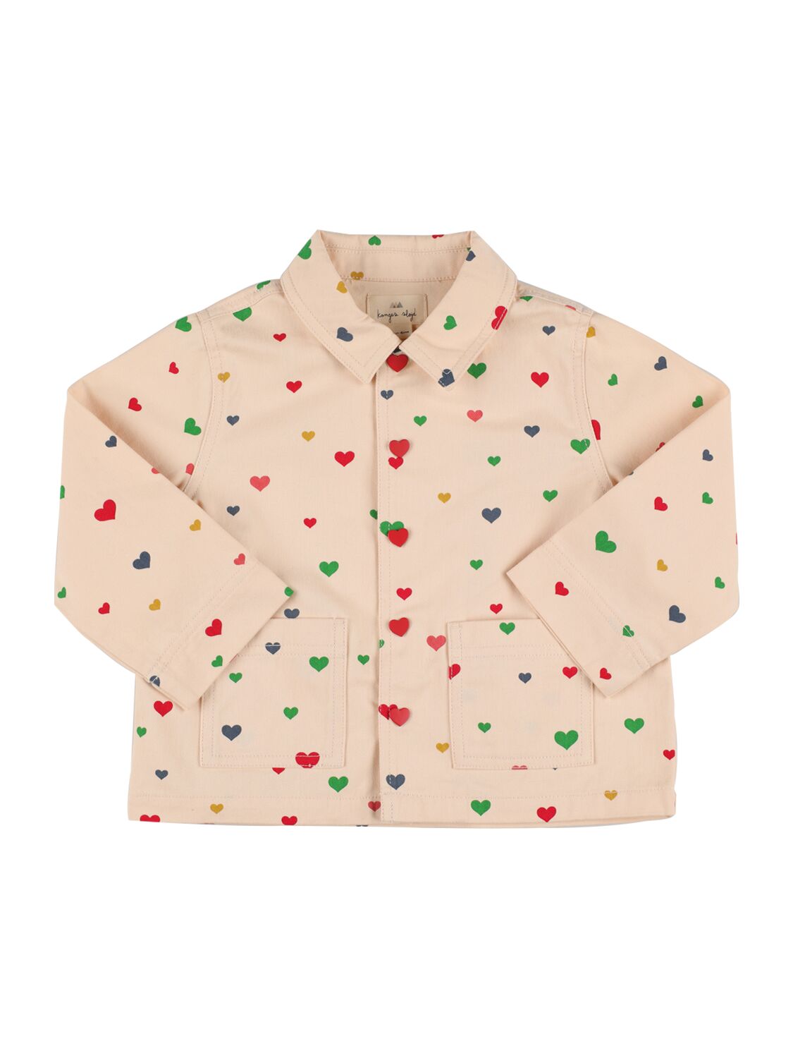 Konges Sløjd Kids' Hearts Printed Organic Cotton Jacket In Beige,multi