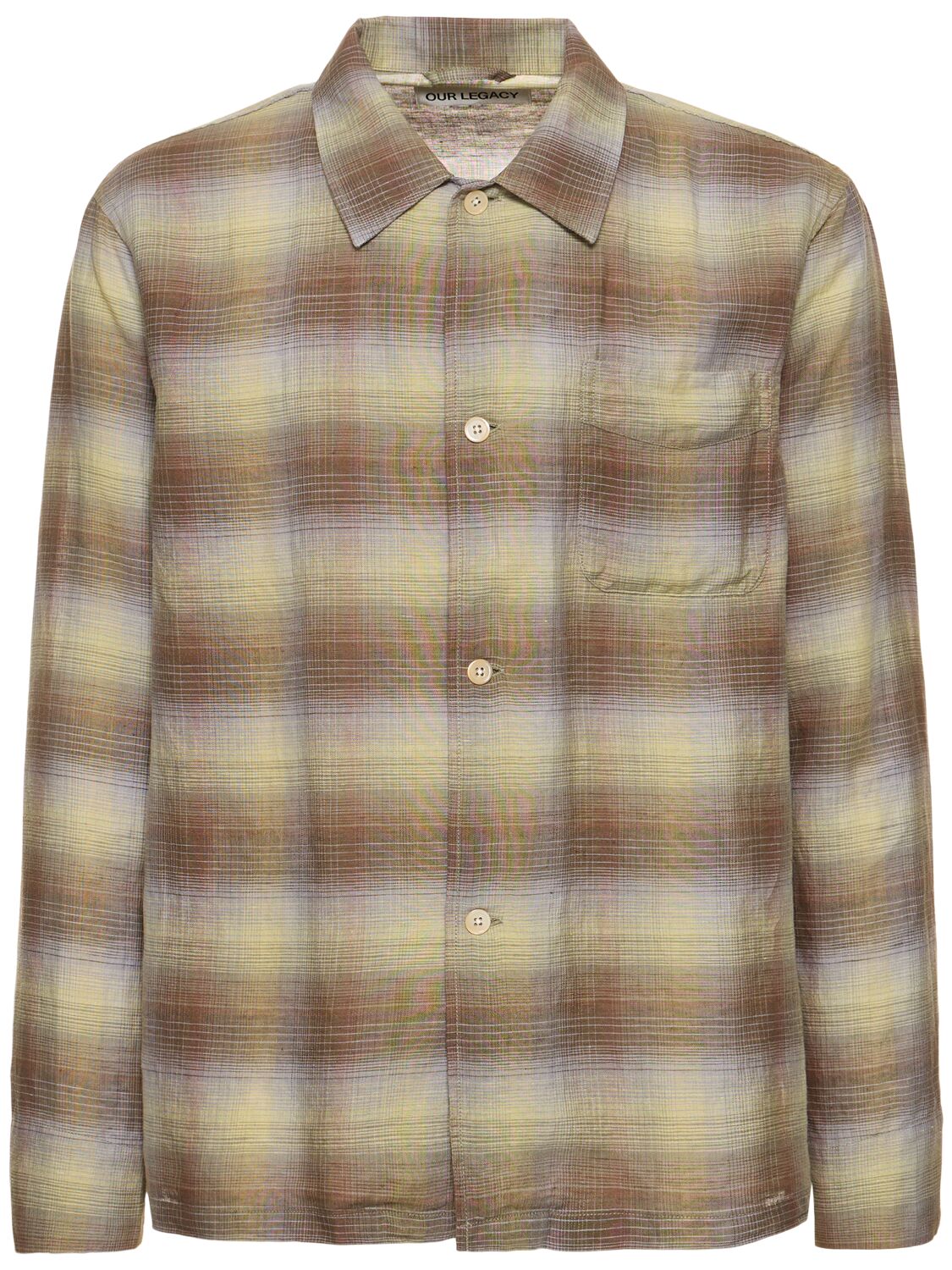 Shop Our Legacy Check Print Linen & Cotton Boxy Shirt In Khaki
