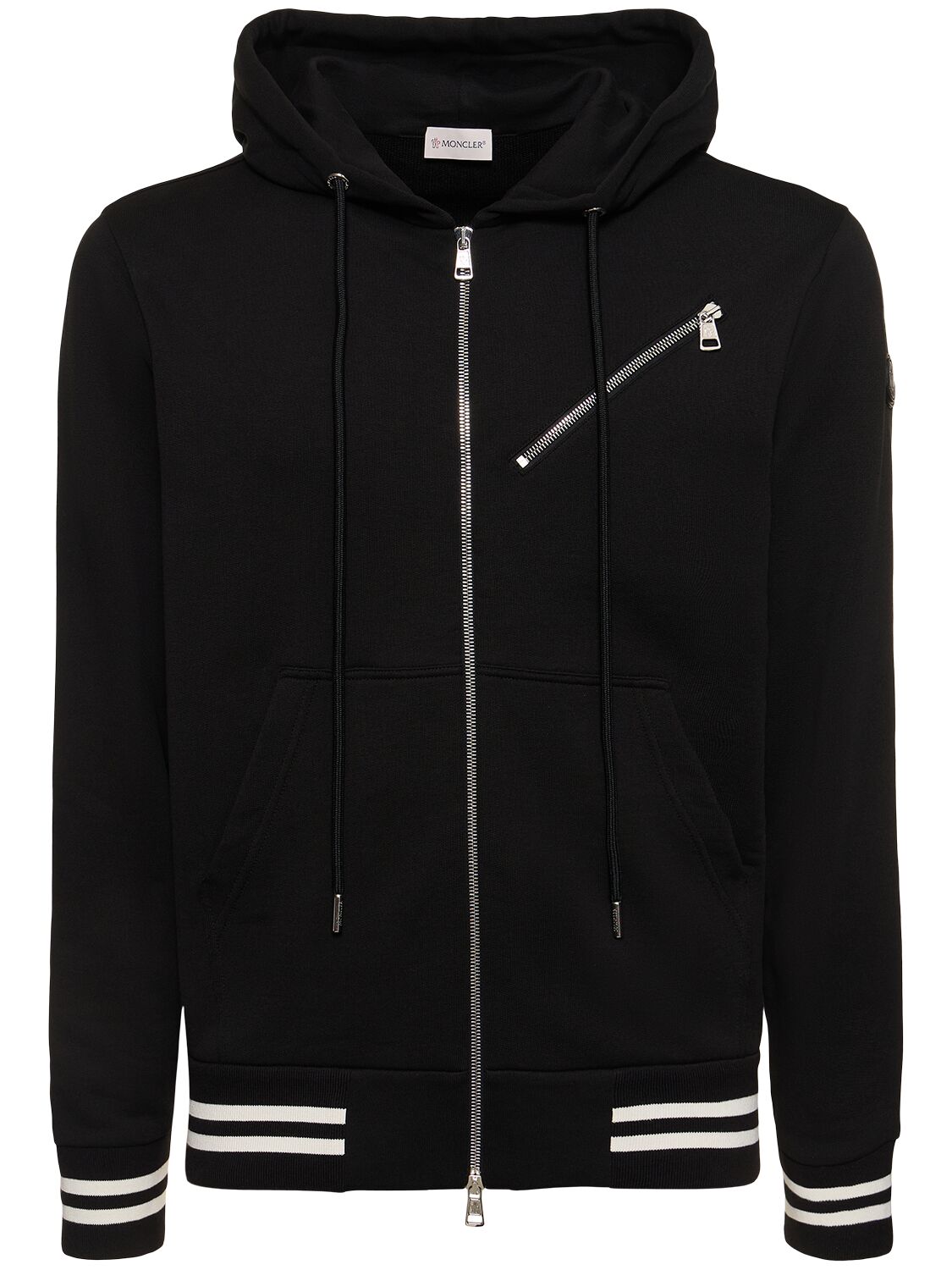 Moncler Cotton Fleece Zip-up Sweatshirt In Black