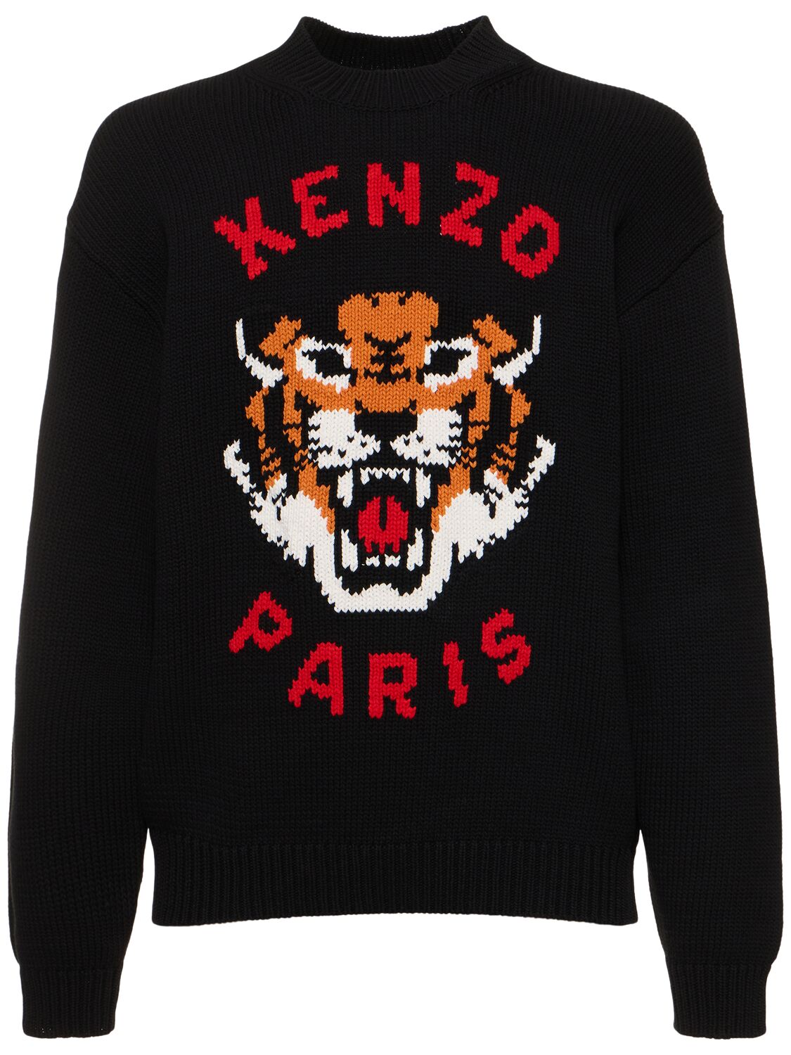 Shop Kenzo Tiger Cotton Blend Knit Sweater In Black