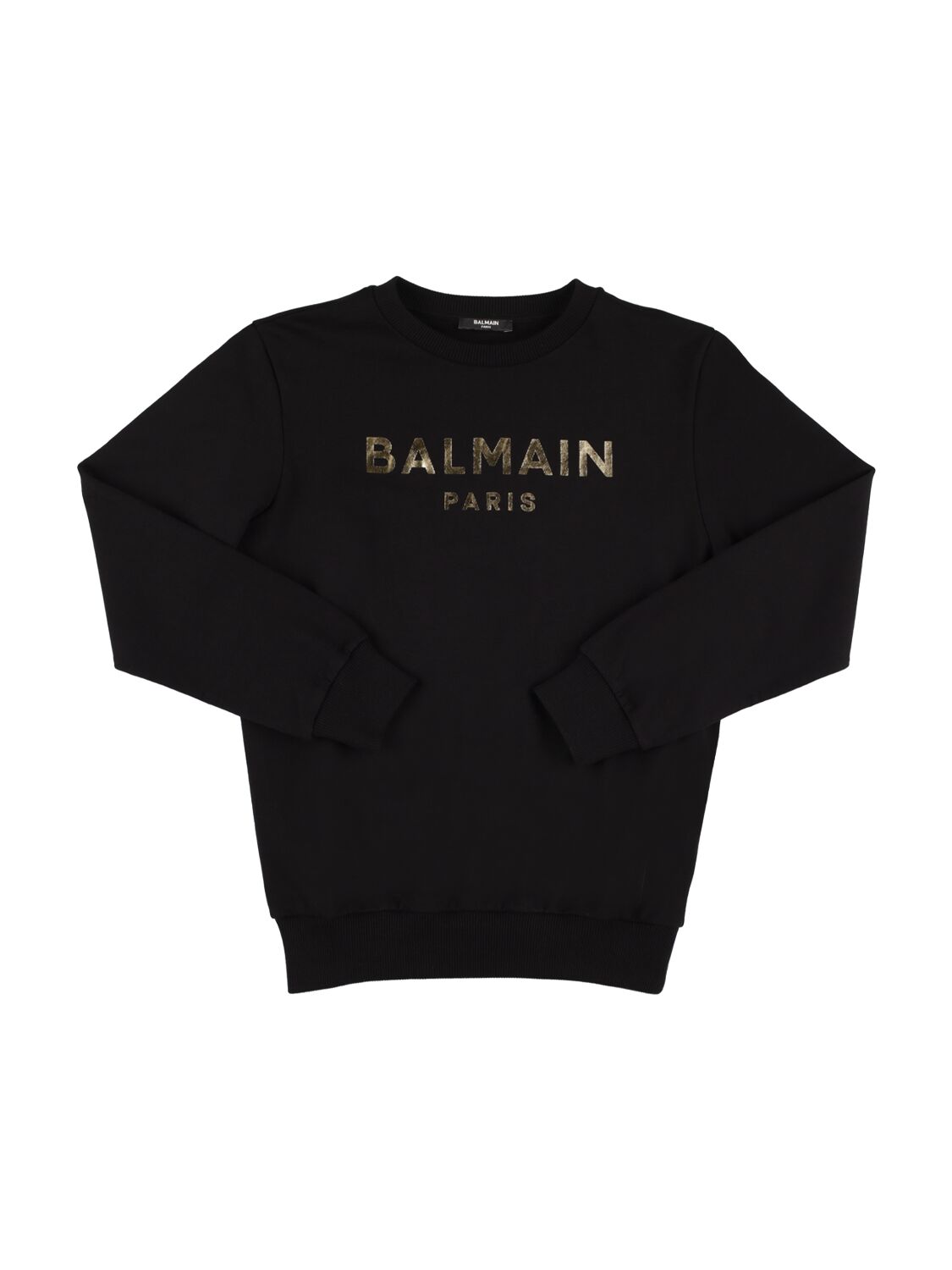 Balmain Kids' Printed Logo Crewneck Sweatshirt In Black,gold