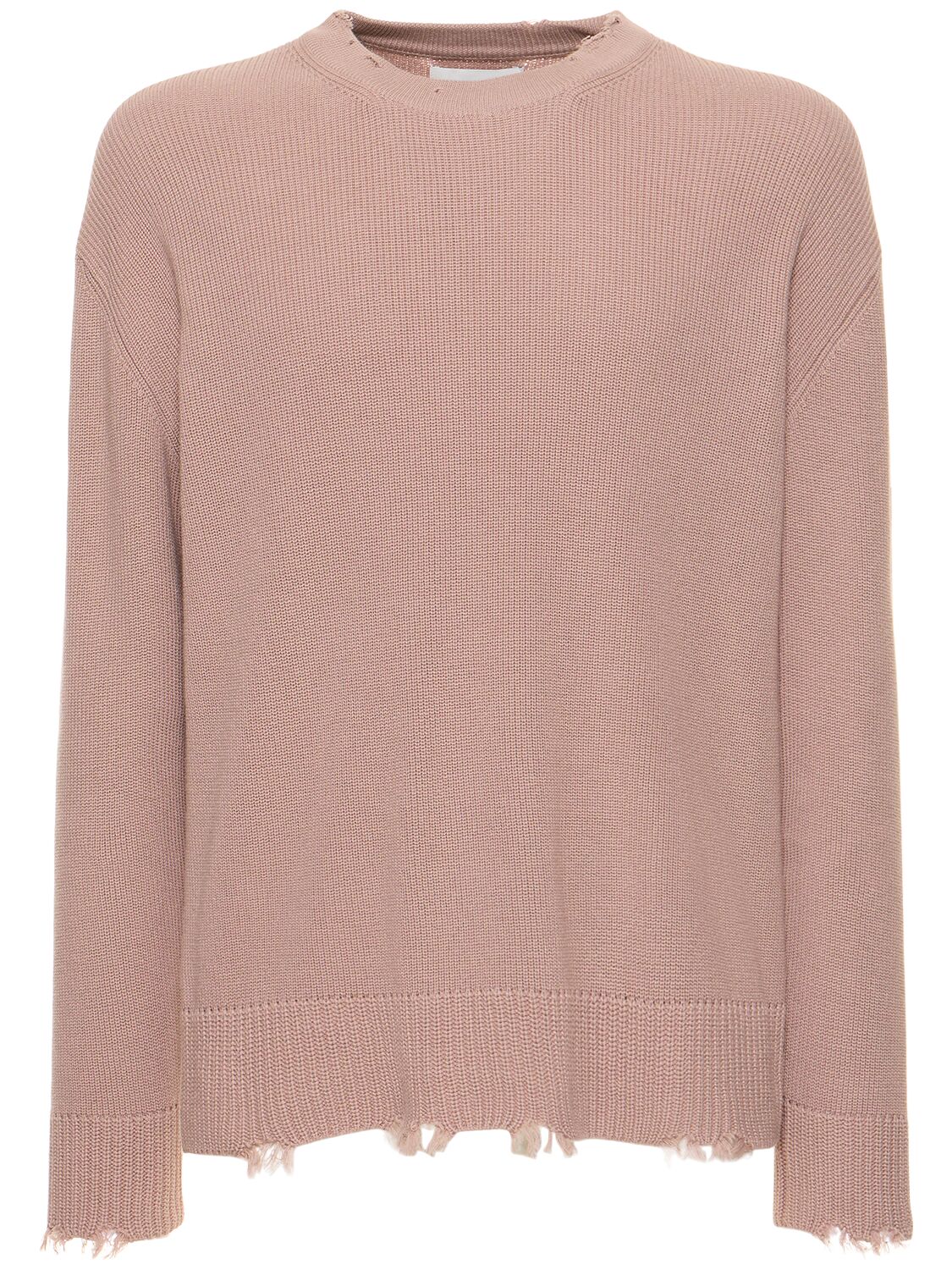Laneus Distressed Cotton Knit Sweater In Pink