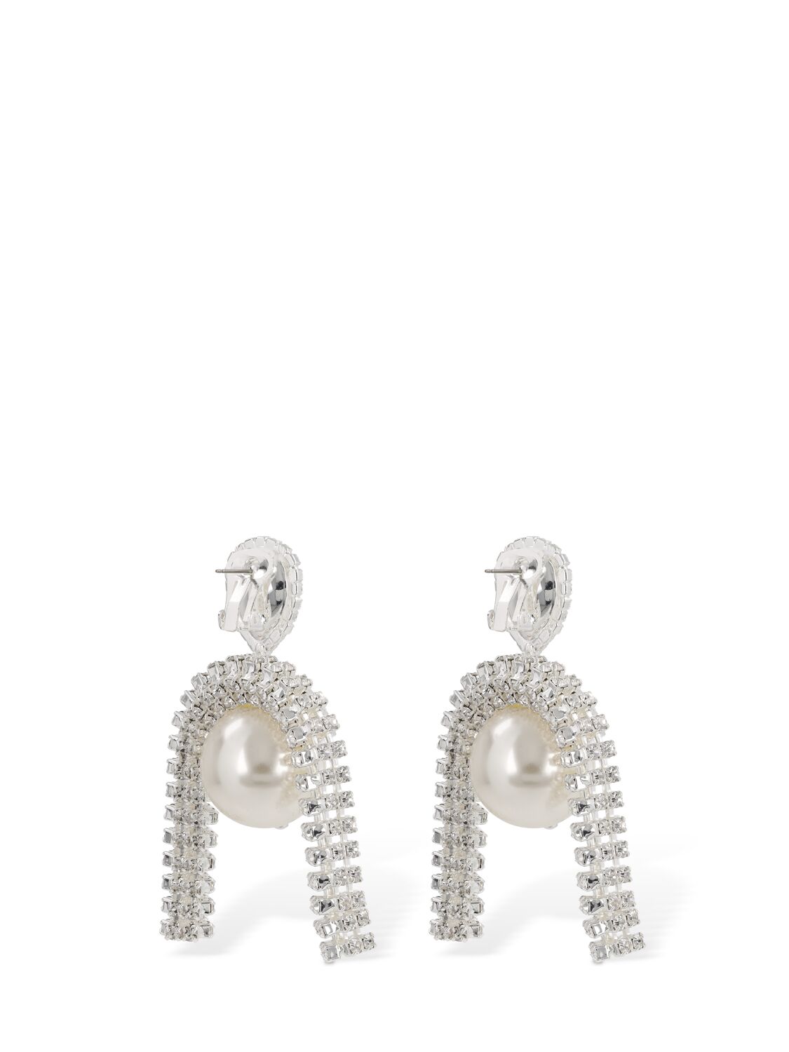 Shop Magda Butrym Crystal & Pearl Pendant Earrings In Crystal,white