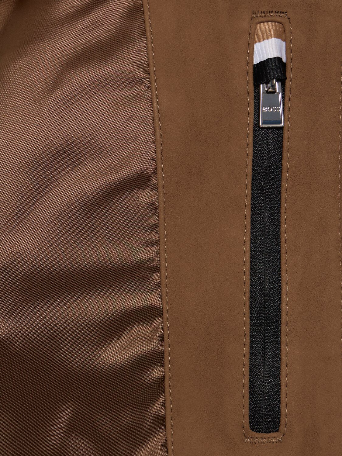 Shop Hugo Boss Malbano3 Zip-up Suede Jacket In Open Brown
