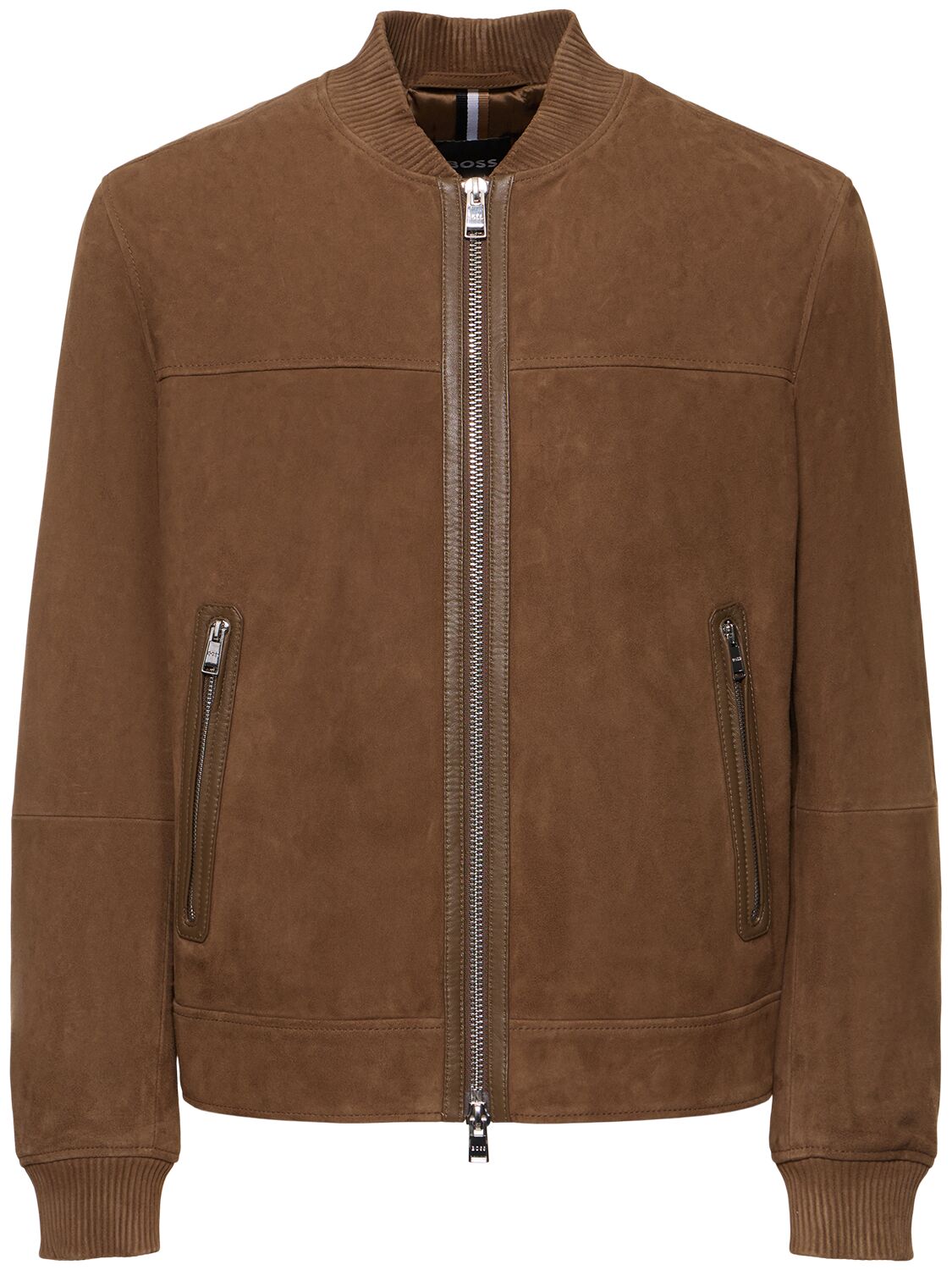 Shop Hugo Boss Malbano3 Zip-up Suede Jacket In Open Brown