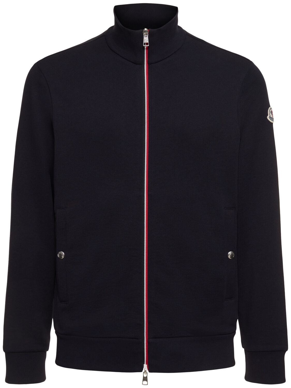 Shop Moncler Cotton Fleece Zip-up Sweatshirt In Midnight Blue