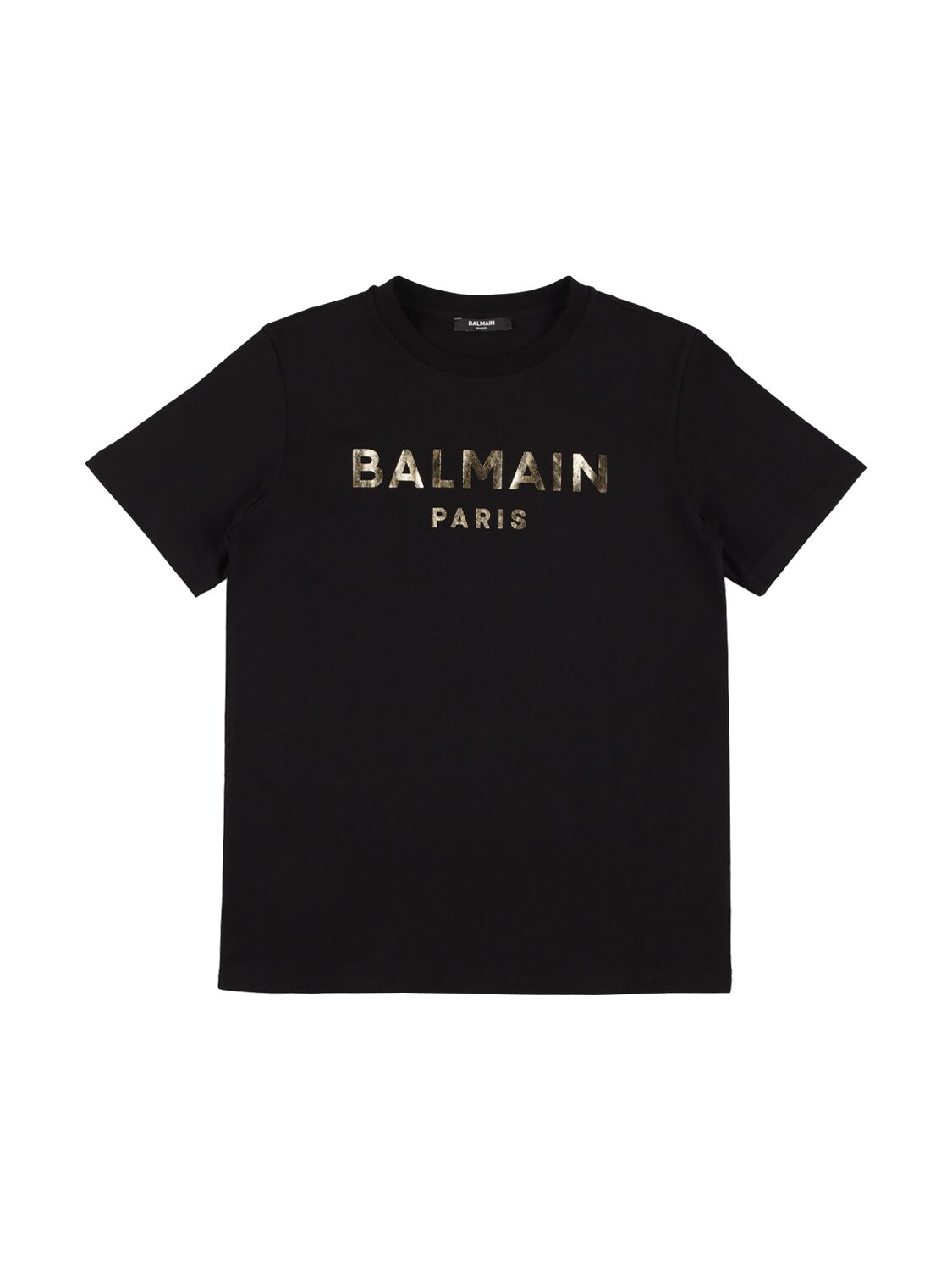 Balmain Kids' Logo Cotton Jersey T-shirt In Black,gold