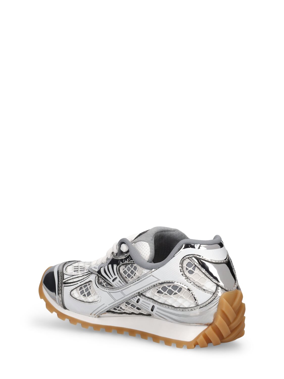 Shop Bottega Veneta 40mm Orbit Fishnet Sneakers In Silver,white