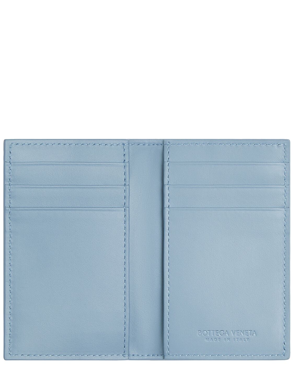 Shop Bottega Veneta Cassette Leather Flap Card Case In Heather Blue