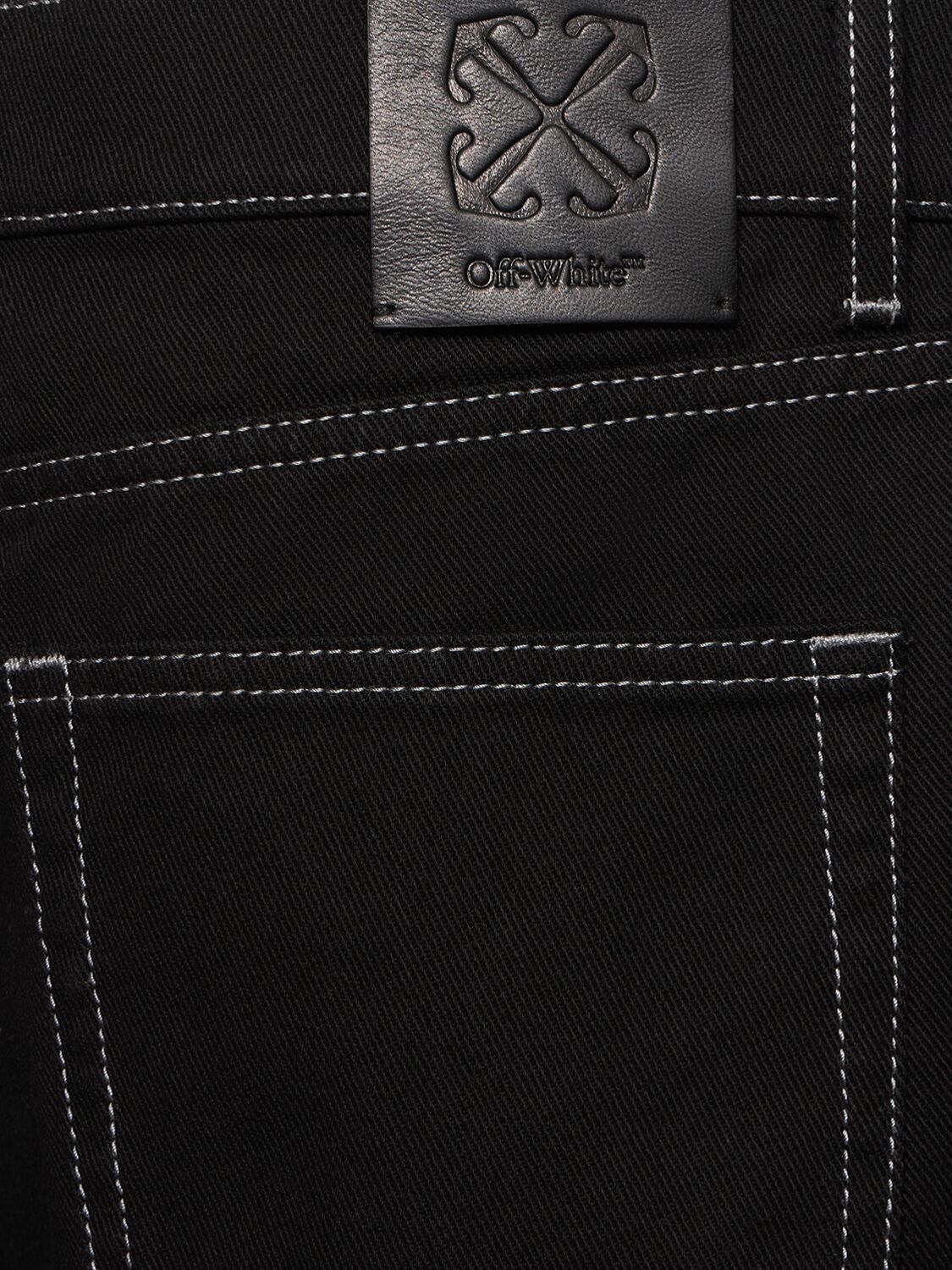 Shop Off-white 90s Logo Denim Cotton Shorts In Raw Black
