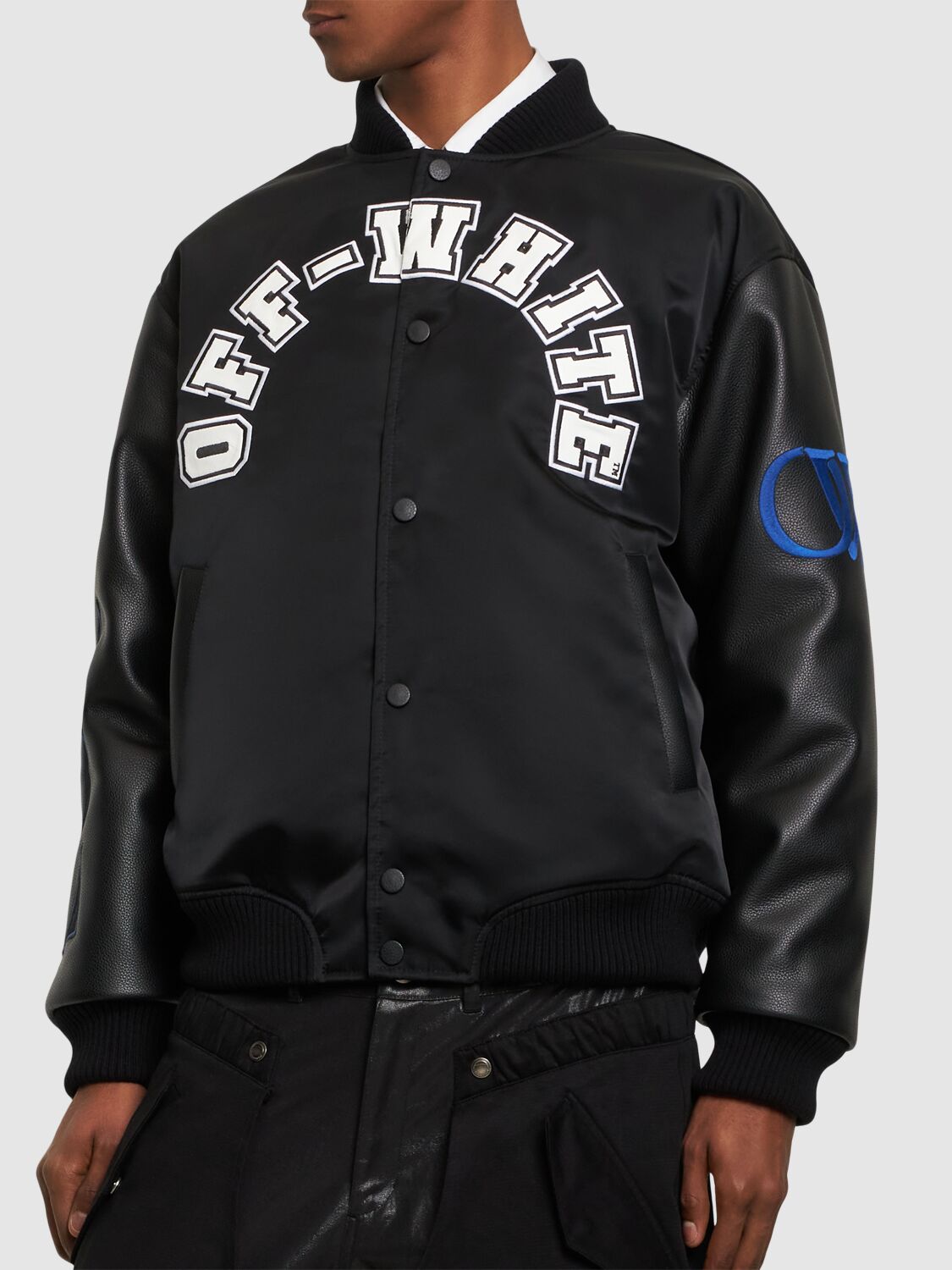 Shop Off-white Baseball Lea Over Puffer Varsity Jacket In Black
