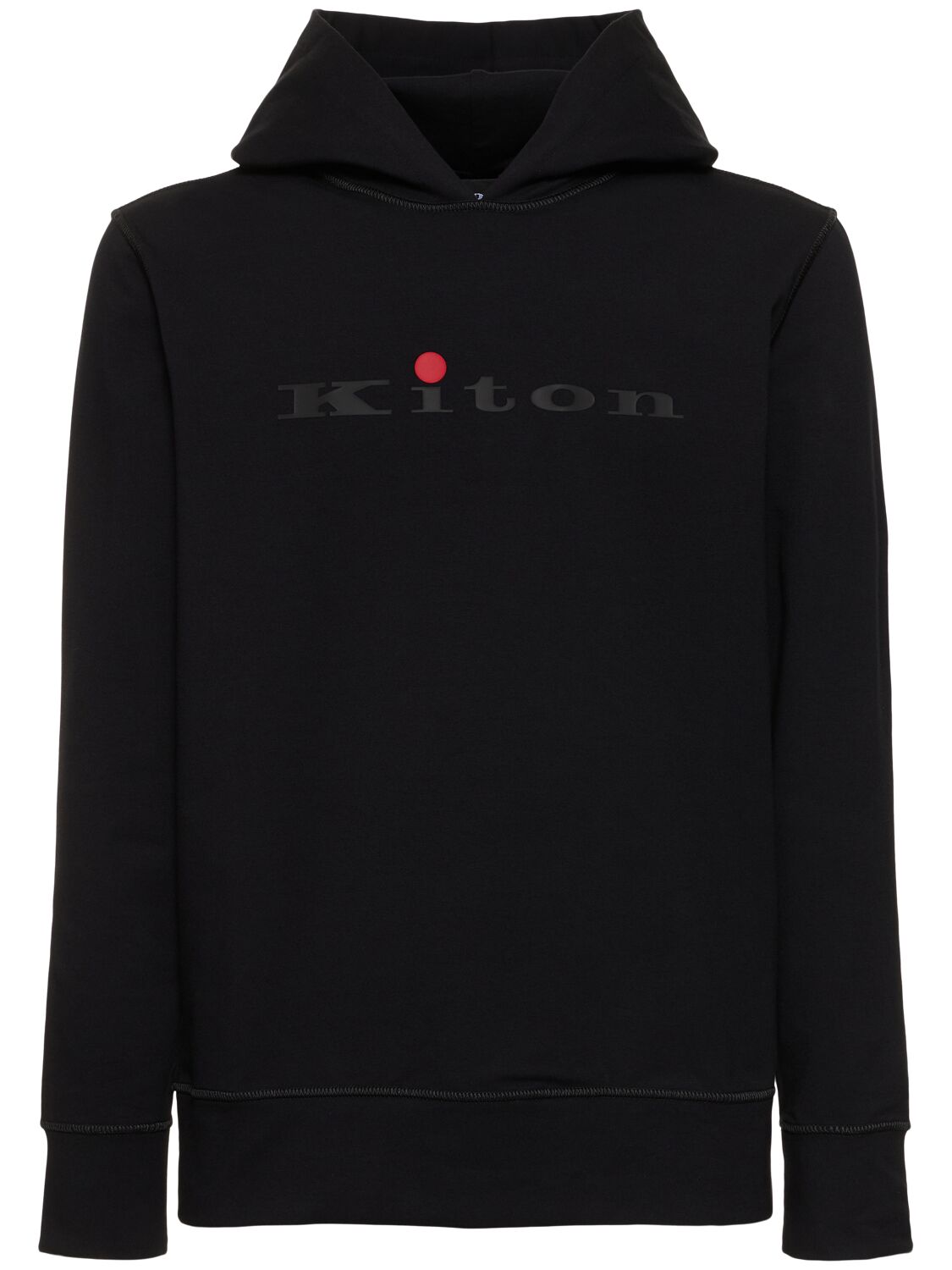 Kiton Logo Cotton Hooded Sweatshirt In Black