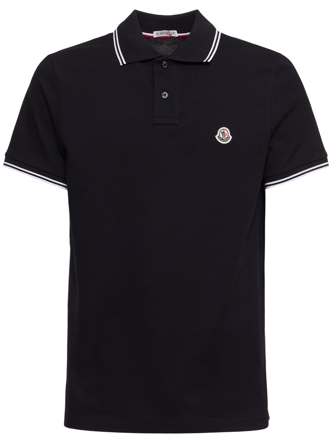 Moncler Logo Patch Cotton Polo Shirt In Dark Blue