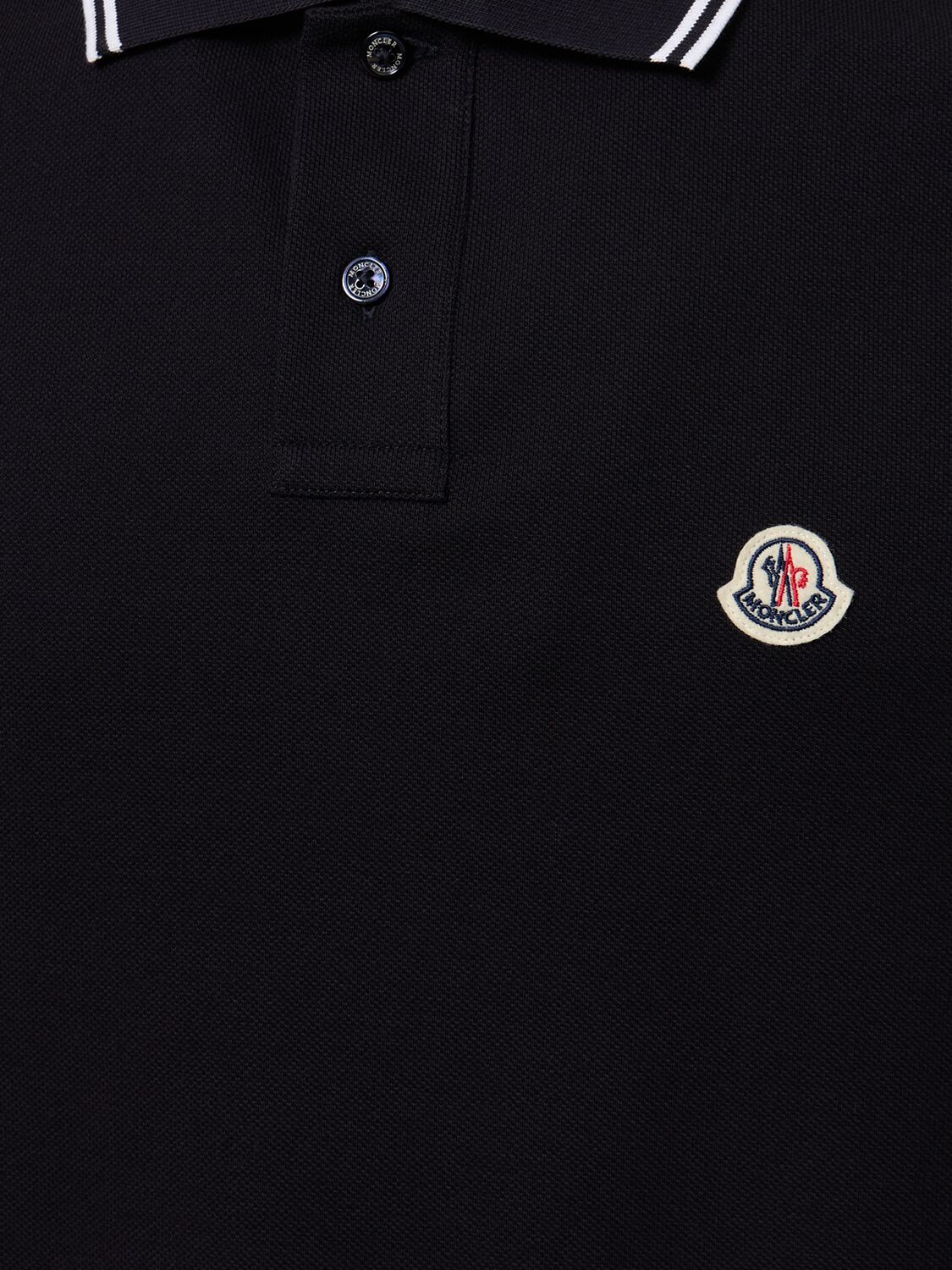 Shop Moncler Logo Patch Cotton Polo Shirt In Dark Blue