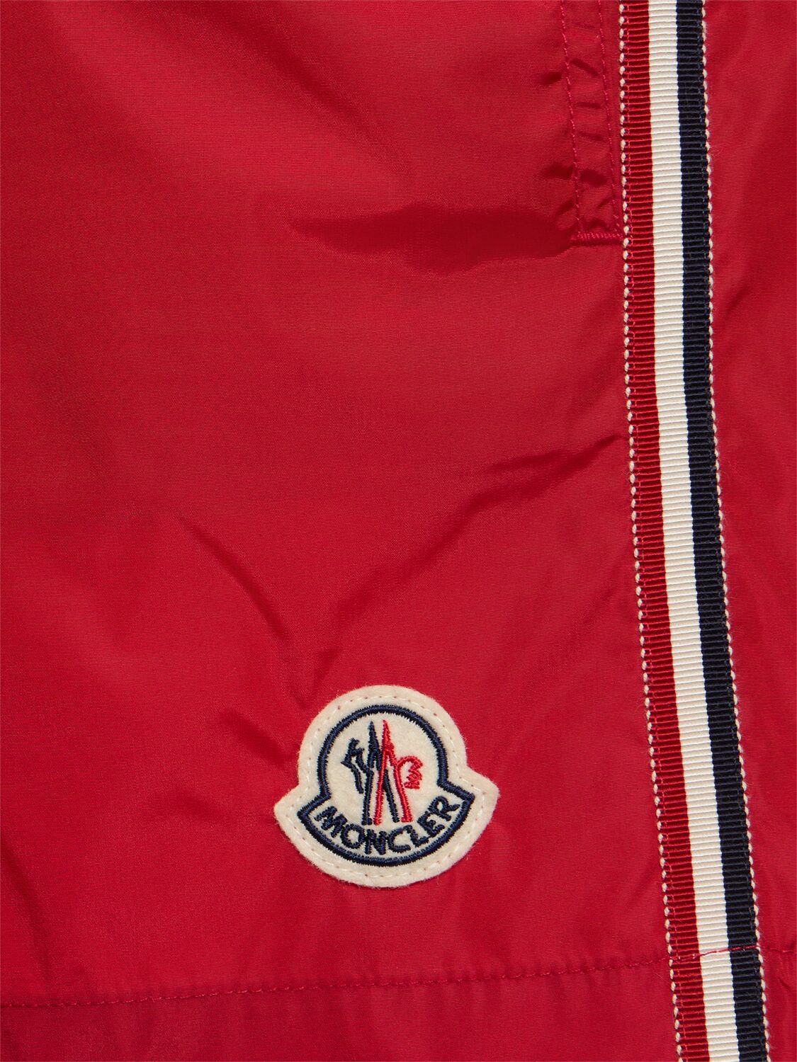 Shop Moncler Logo Nylon Swim Shorts In 红色