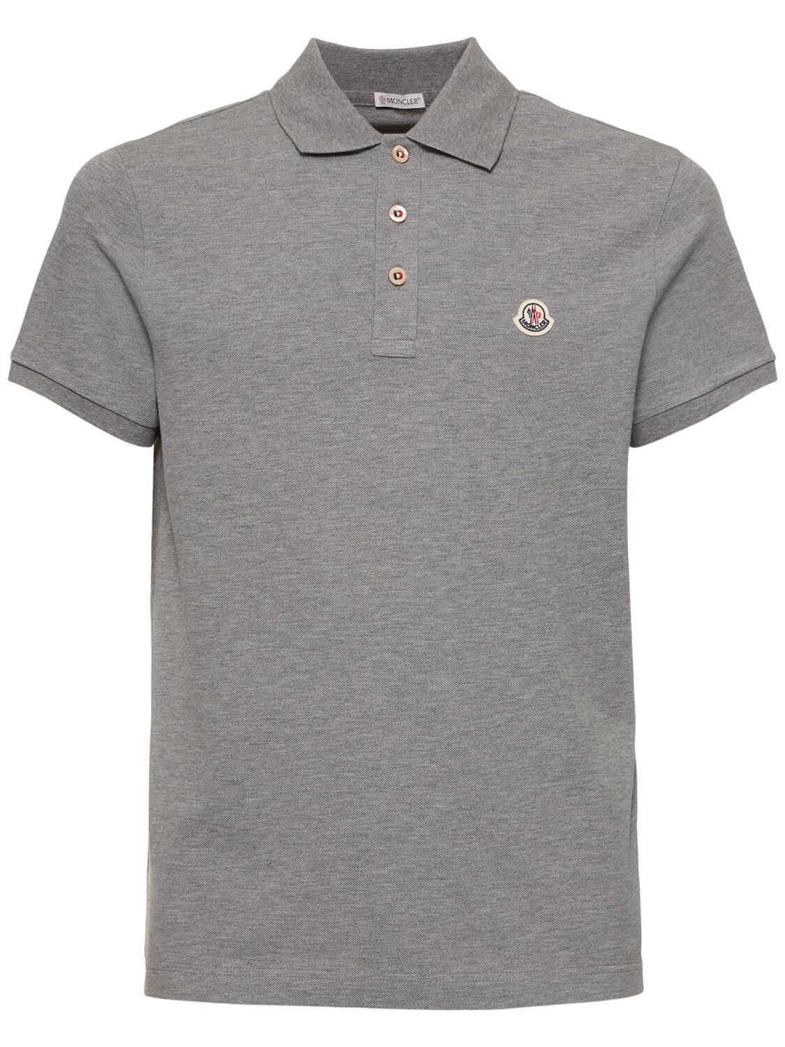 Moncler Logo Cotton Polo Shirt In Grey