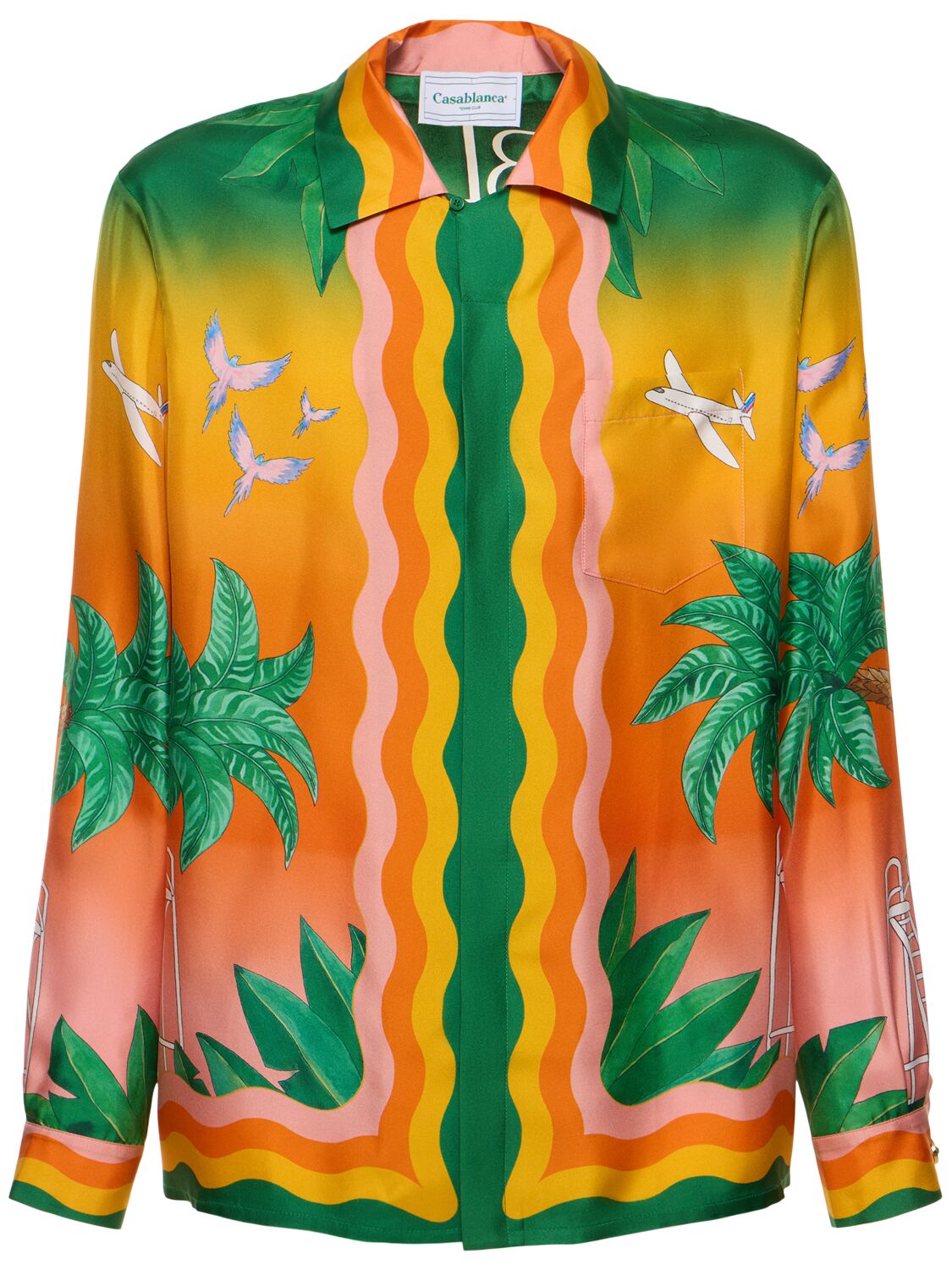 Shop Casablanca Tennis Club Print Silk Shirt In Multicolor