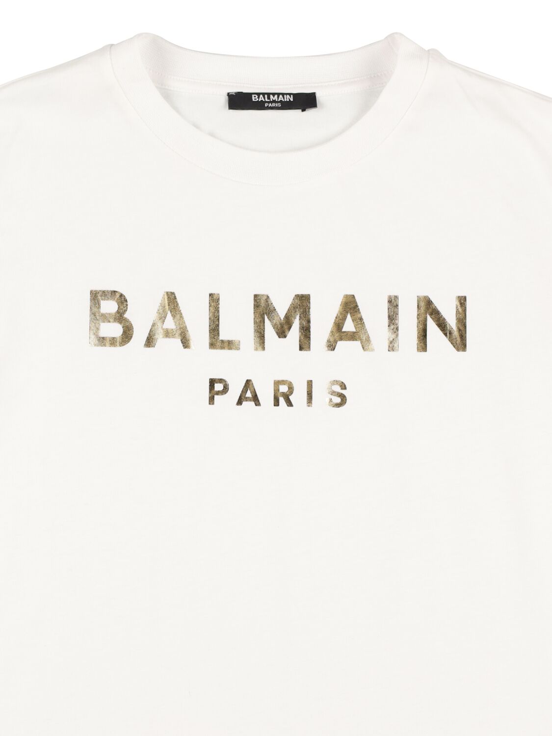 Shop Balmain Logo Cotton Jersey T-shirt In White,gold