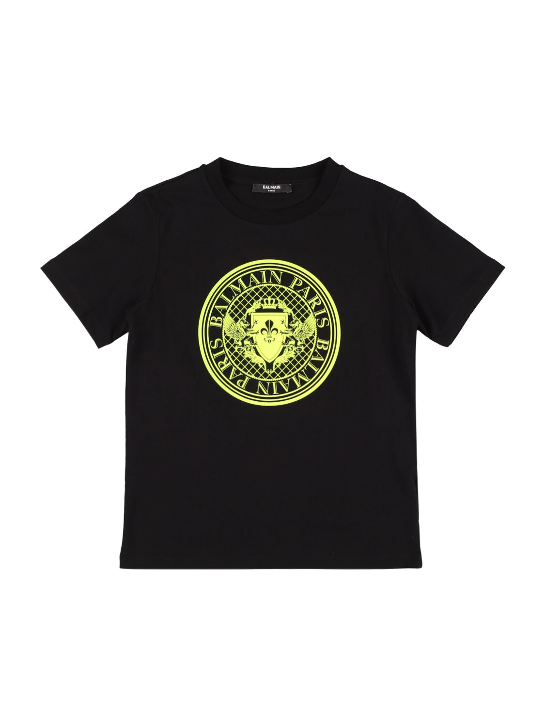 Balmain Kids' Printed Cotton Jersey T-shirt In Black,yellow