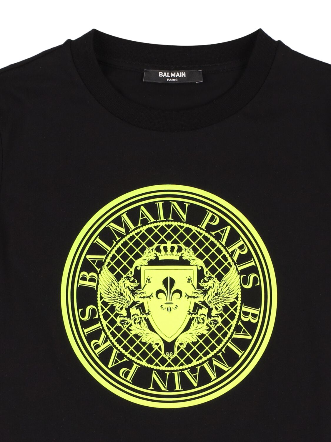Shop Balmain Printed Cotton Jersey T-shirt In Black,yellow