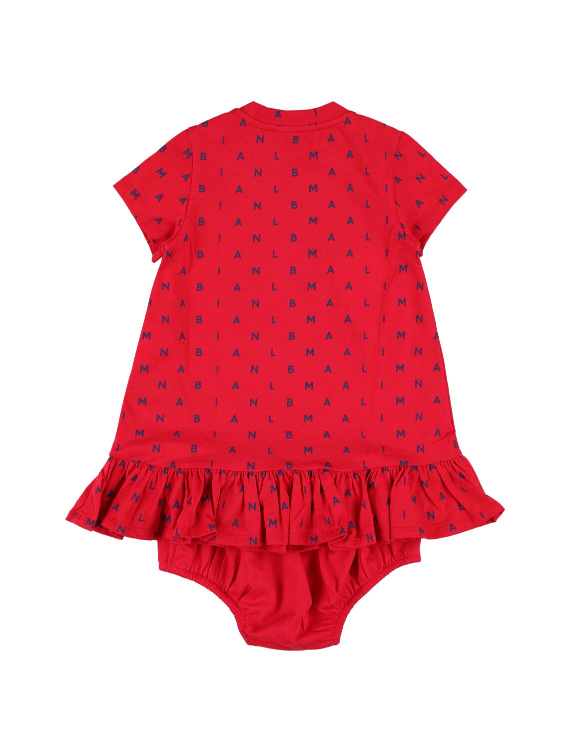 Shop Balmain Cotton Jersey Dress W/ Diaper Cover In Red,blue